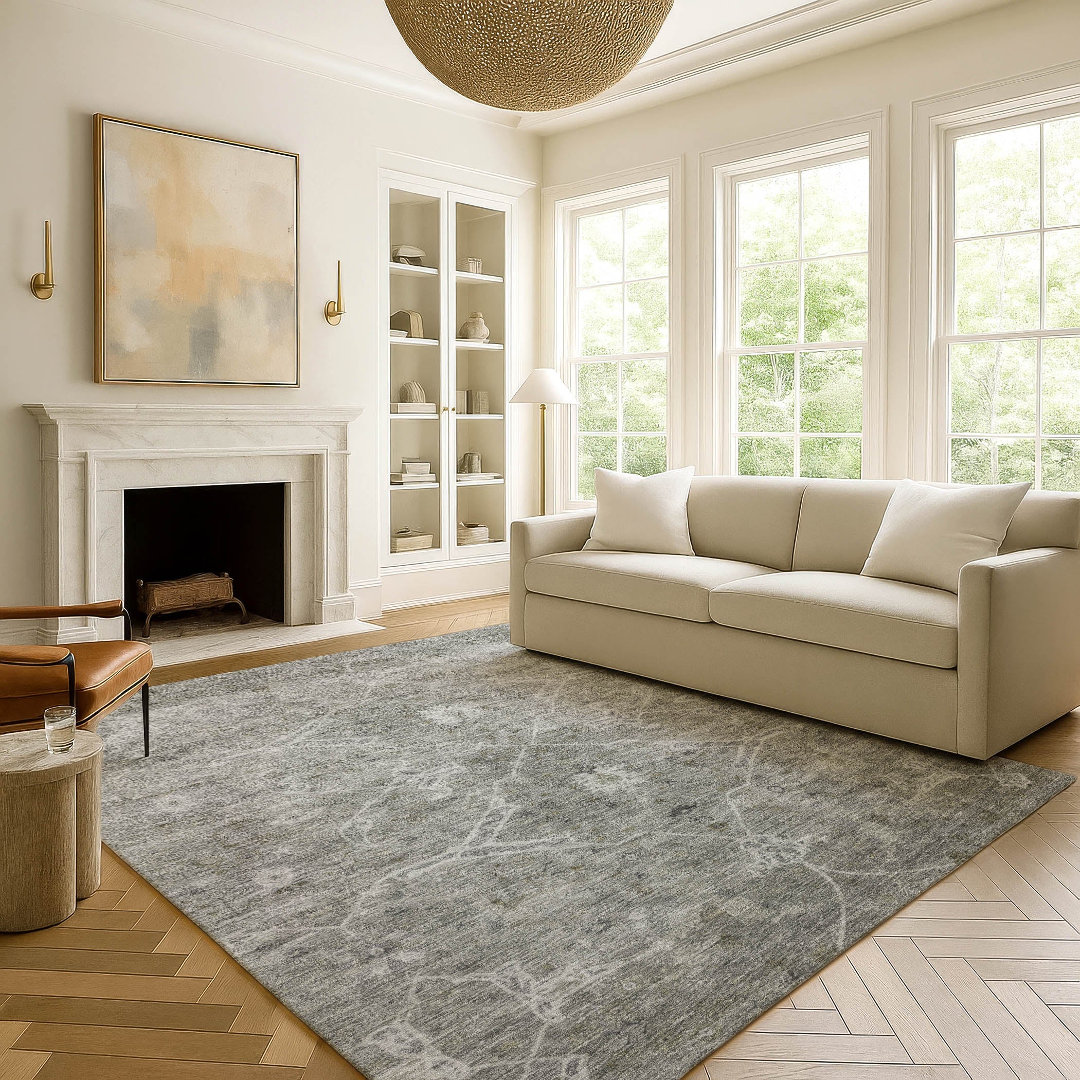 Athens Machine Washable Traditional Pewter Gray Rug 3' x 5' #shape_Rectangle