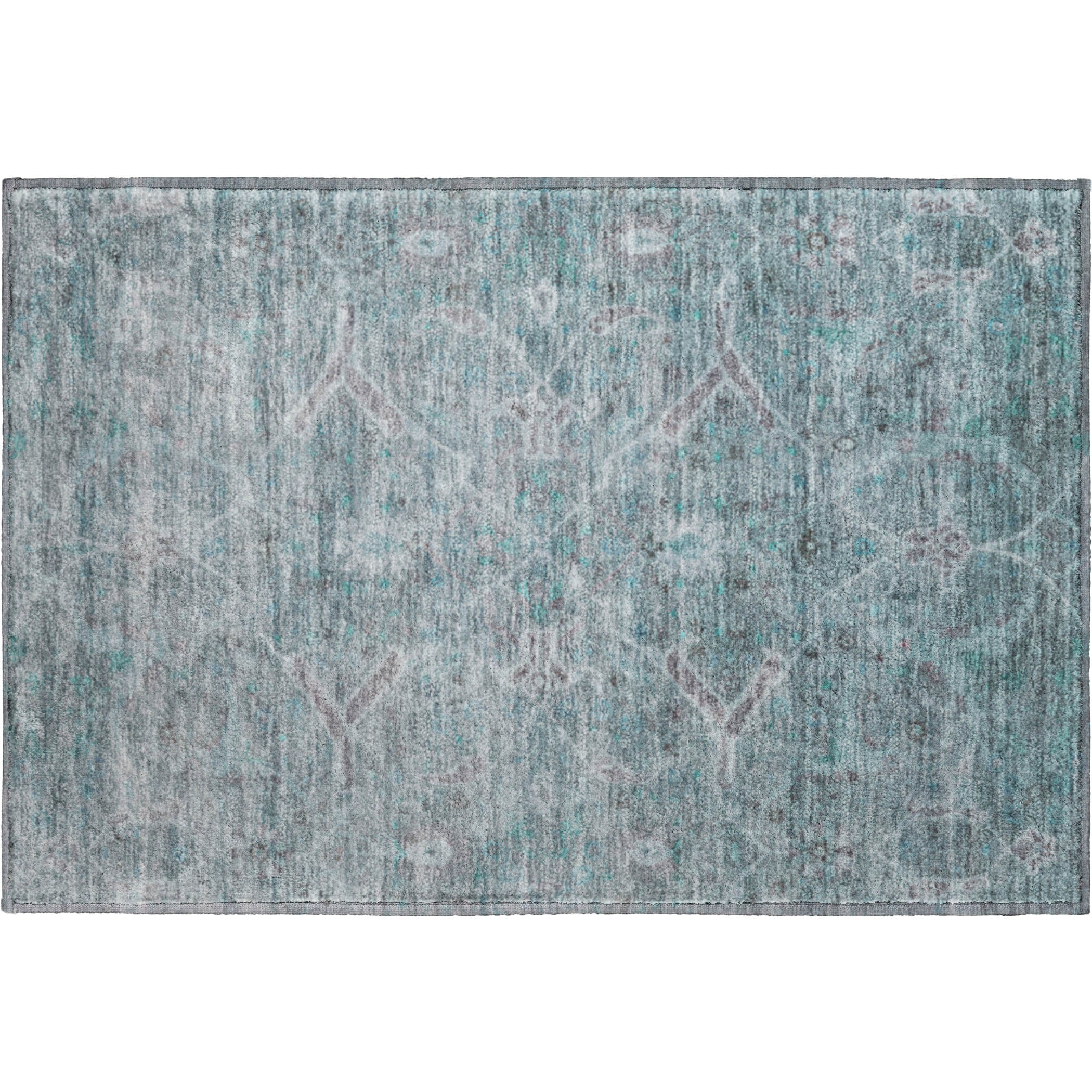 Athens Machine Washable Traditional Teal Rug 1'8" x 2'6" #shape_Rectangle