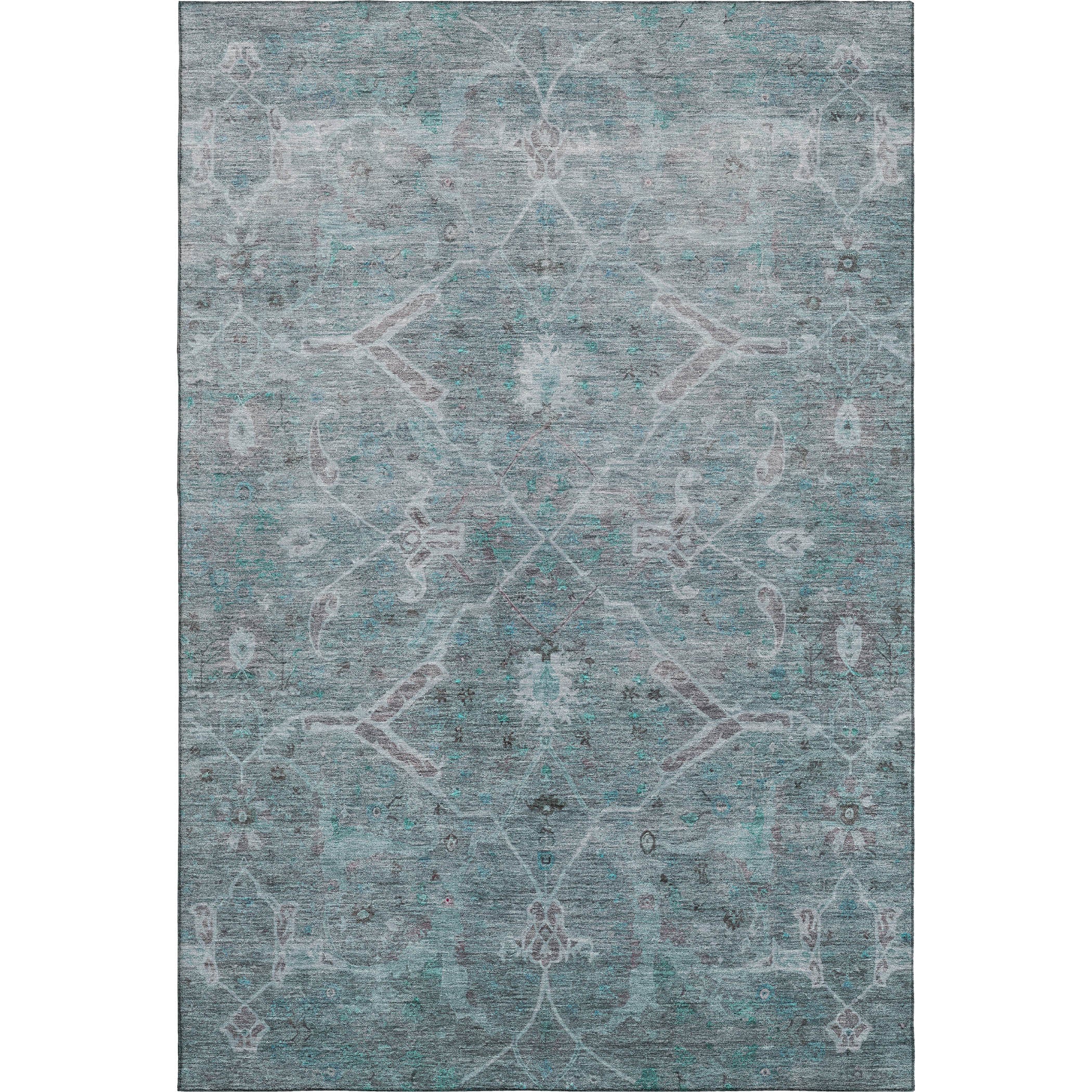 Athens Machine Washable Traditional Teal Rug 3' x 5' #shape_Rectangle