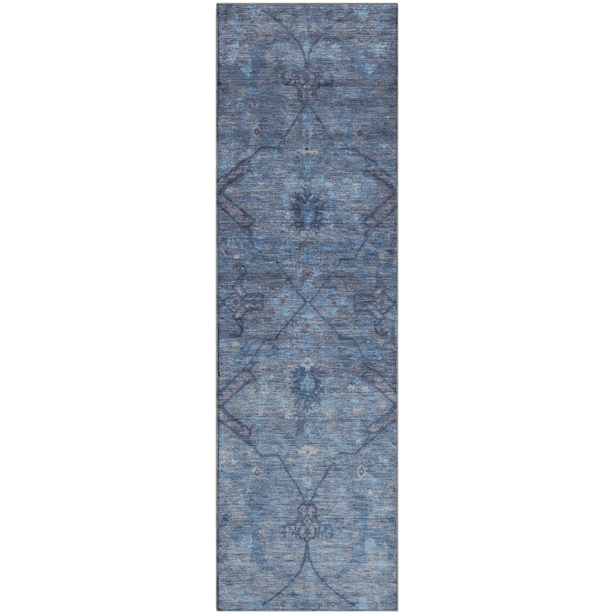 Kyoto Machine Washable Traditional Blue Rug 2'3" x 7'6" #shape_Runner