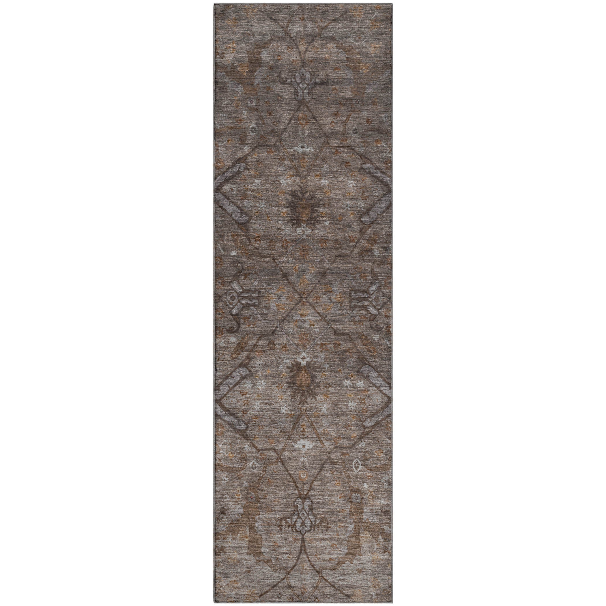 Kyoto Machine Washable Traditional Brown Rug 2'3" x 7'6" #shape_Runner