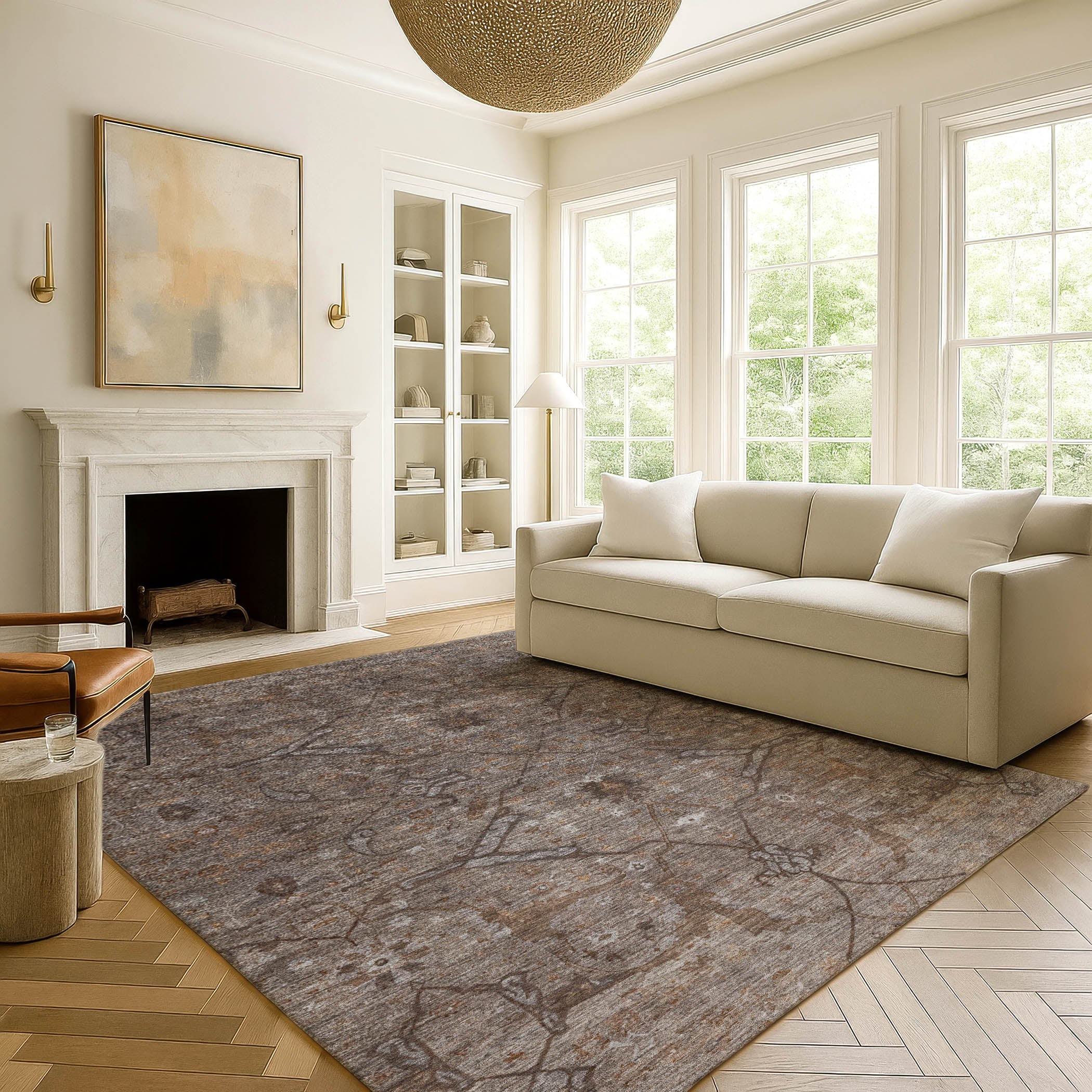 Kyoto Machine Washable Traditional Brown Rug 3' x 5' #shape_Rectangle