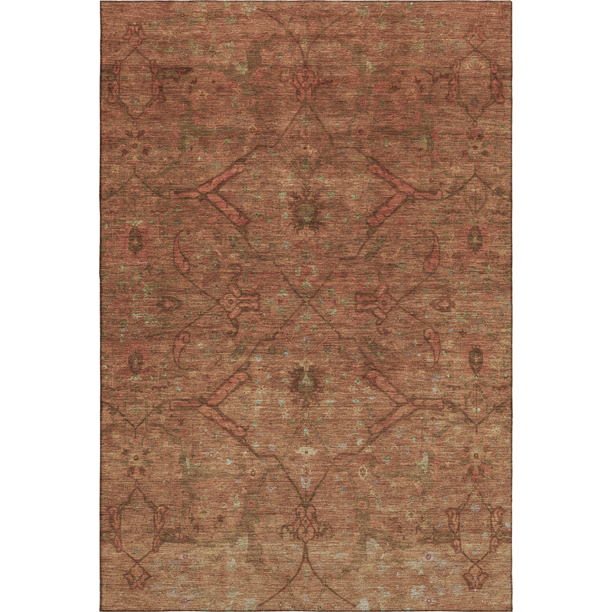 Kyoto Machine Washable Traditional Terracotta Orange Rug 3' x 5' #shape_Rectangle