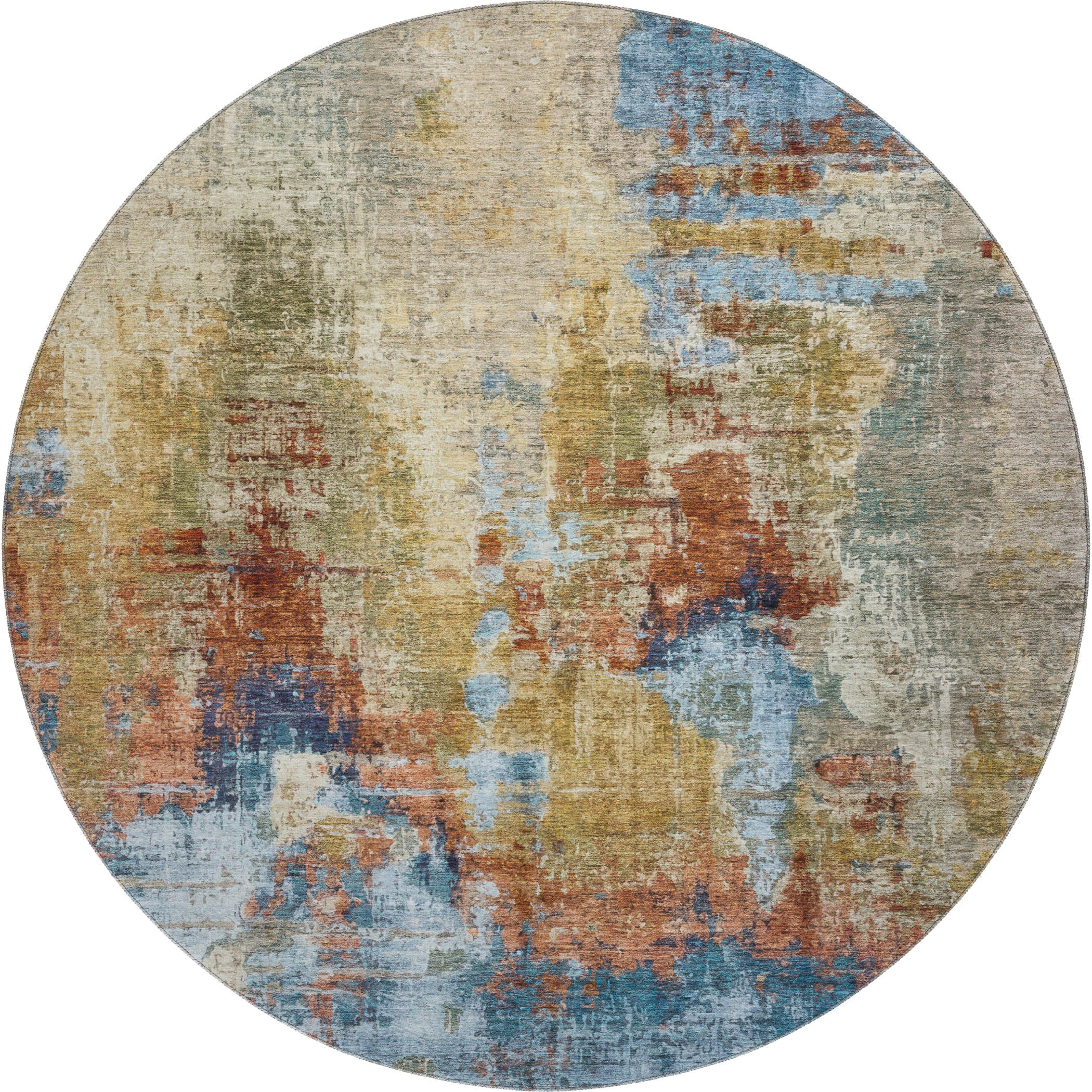Seoul Machine Washable Transitional Beige Brown Rug 8' x 8' #shape_Round