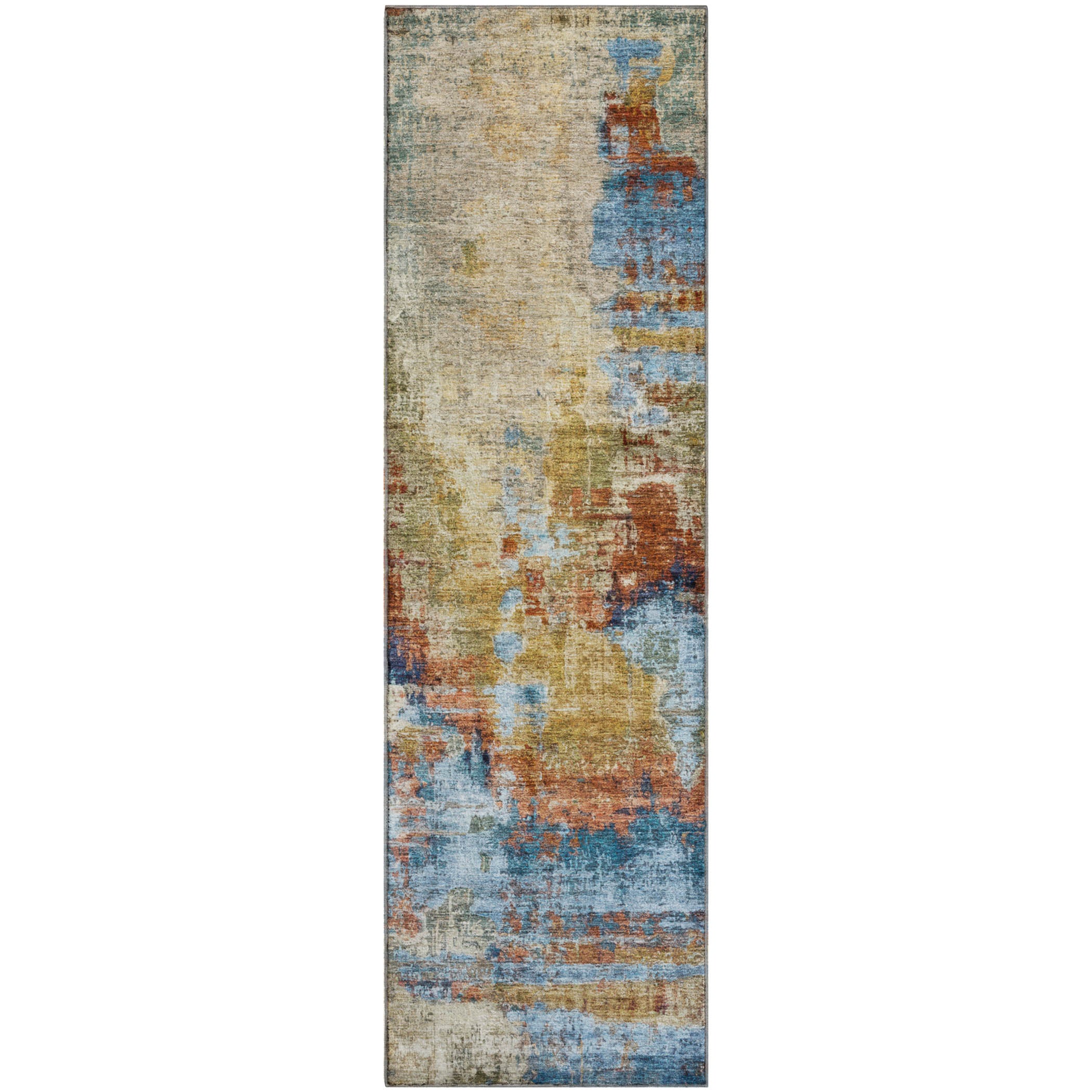 Seoul Machine Washable Transitional Beige Brown Rug 2'3" x 7'6" #shape_Runner