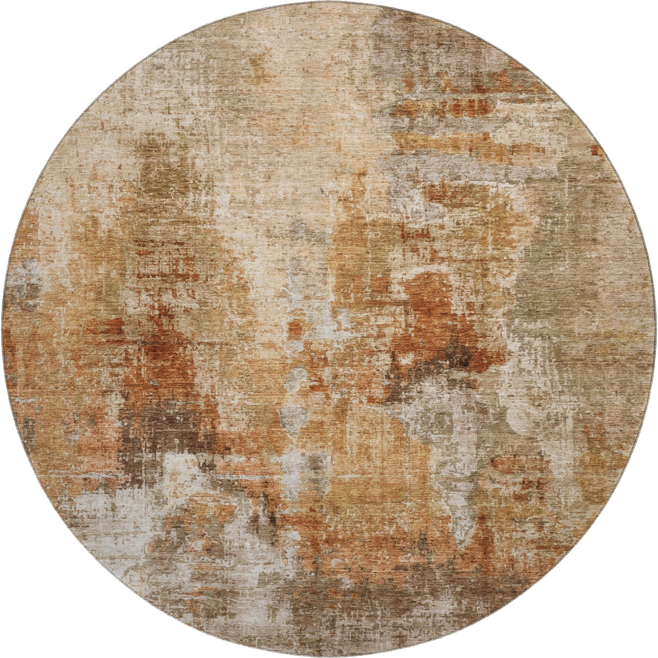 Seoul Machine Washable Transitional Copper Orange Rug 8' x 8' #shape_Round