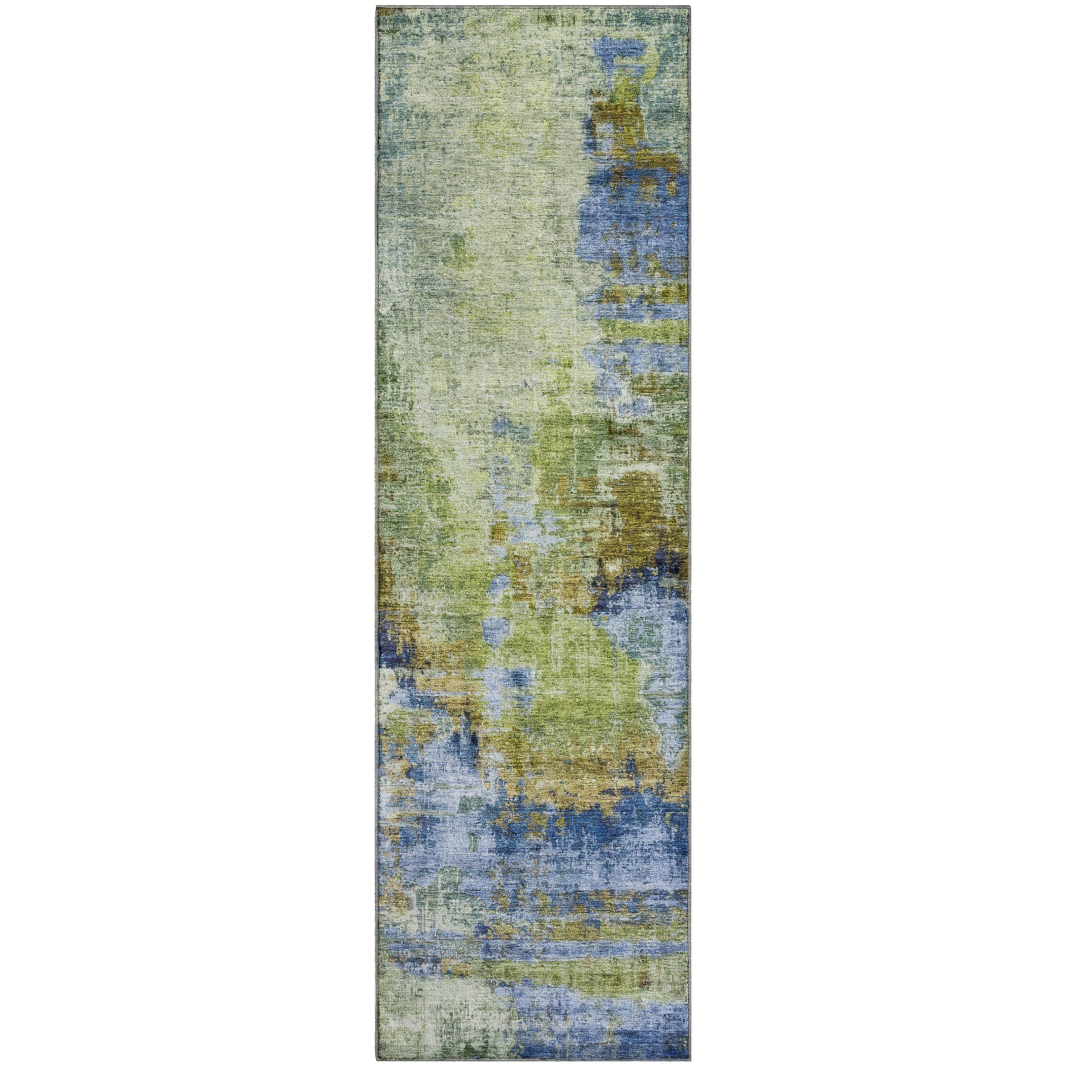 Seoul Machine Washable Transitional Green Rug 2'3" x 7'6" #shape_Runner