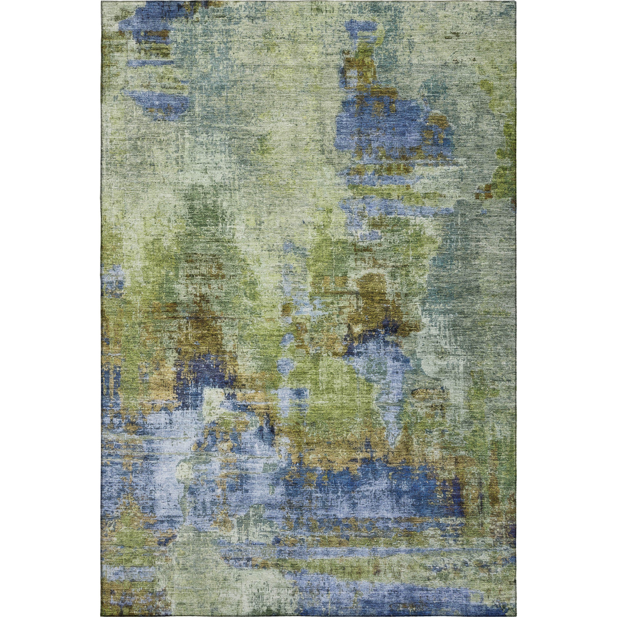 Seoul Machine Washable Transitional Green Rug 3' x 5' #shape_Rectangle