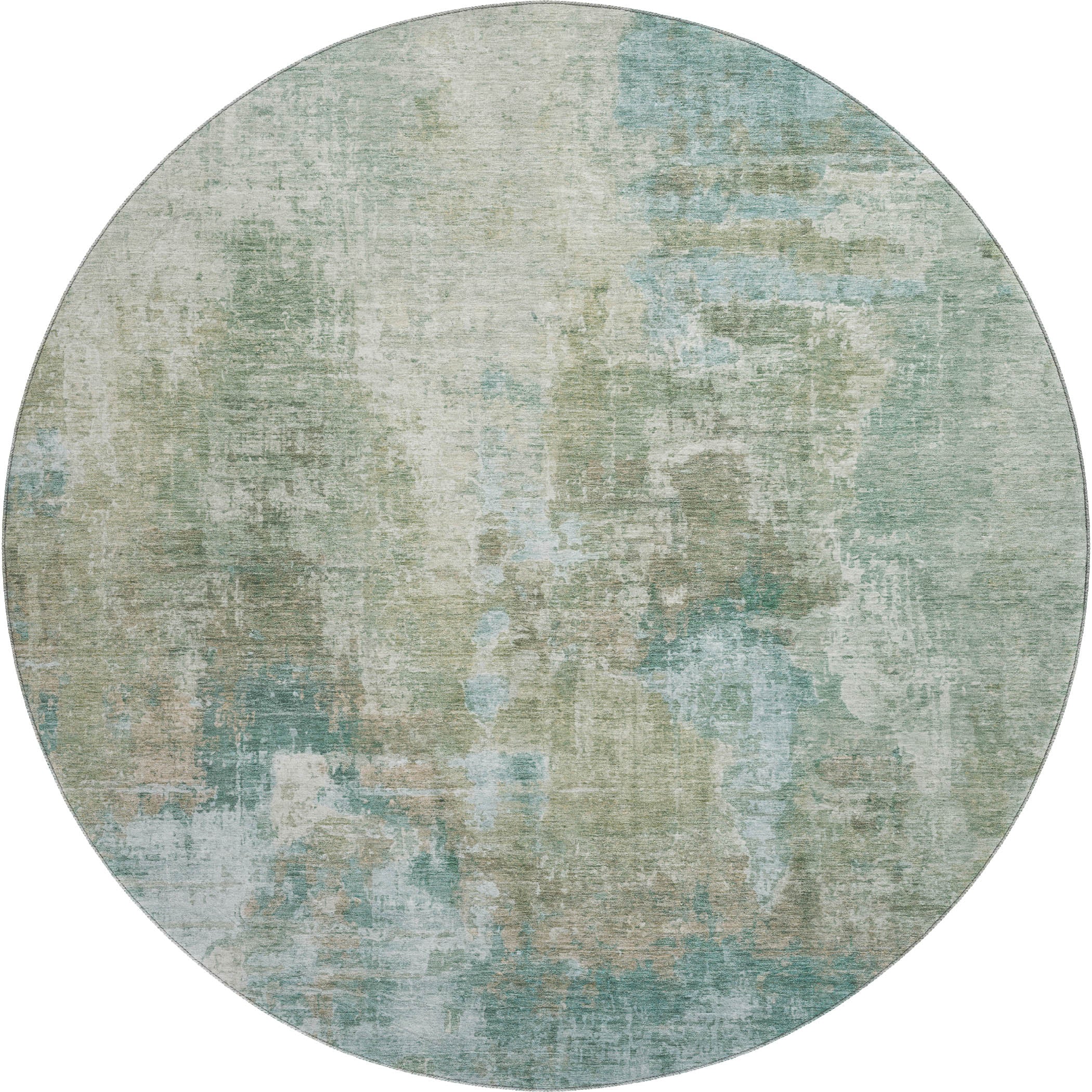 Seoul Machine Washable Transitional Sage Green Rug 8' x 8' #shape_Round
