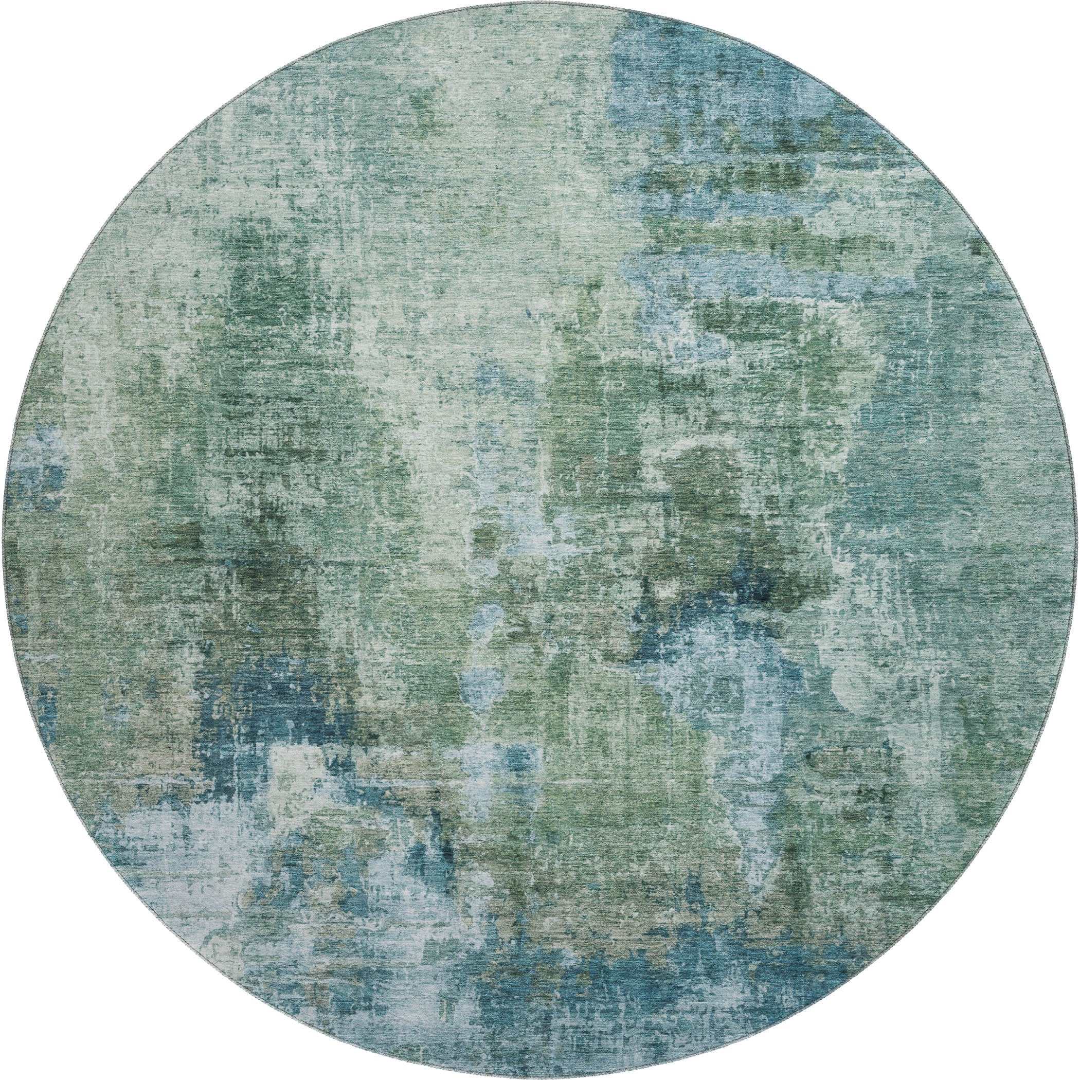 Seoul Machine Washable Transitional Teal Rug 8' x 8' #shape_Round