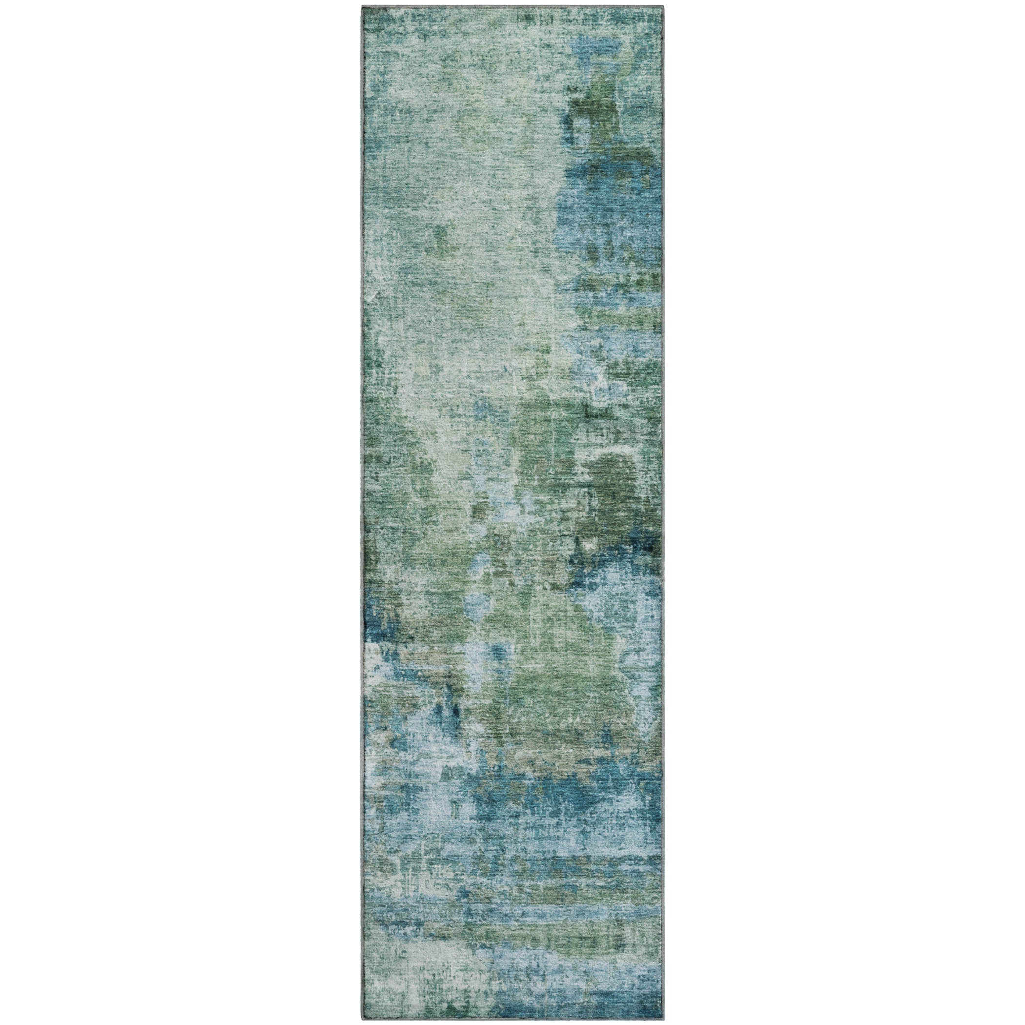 Seoul Machine Washable Transitional Teal Rug 2'3" x 7'6" #shape_Runner