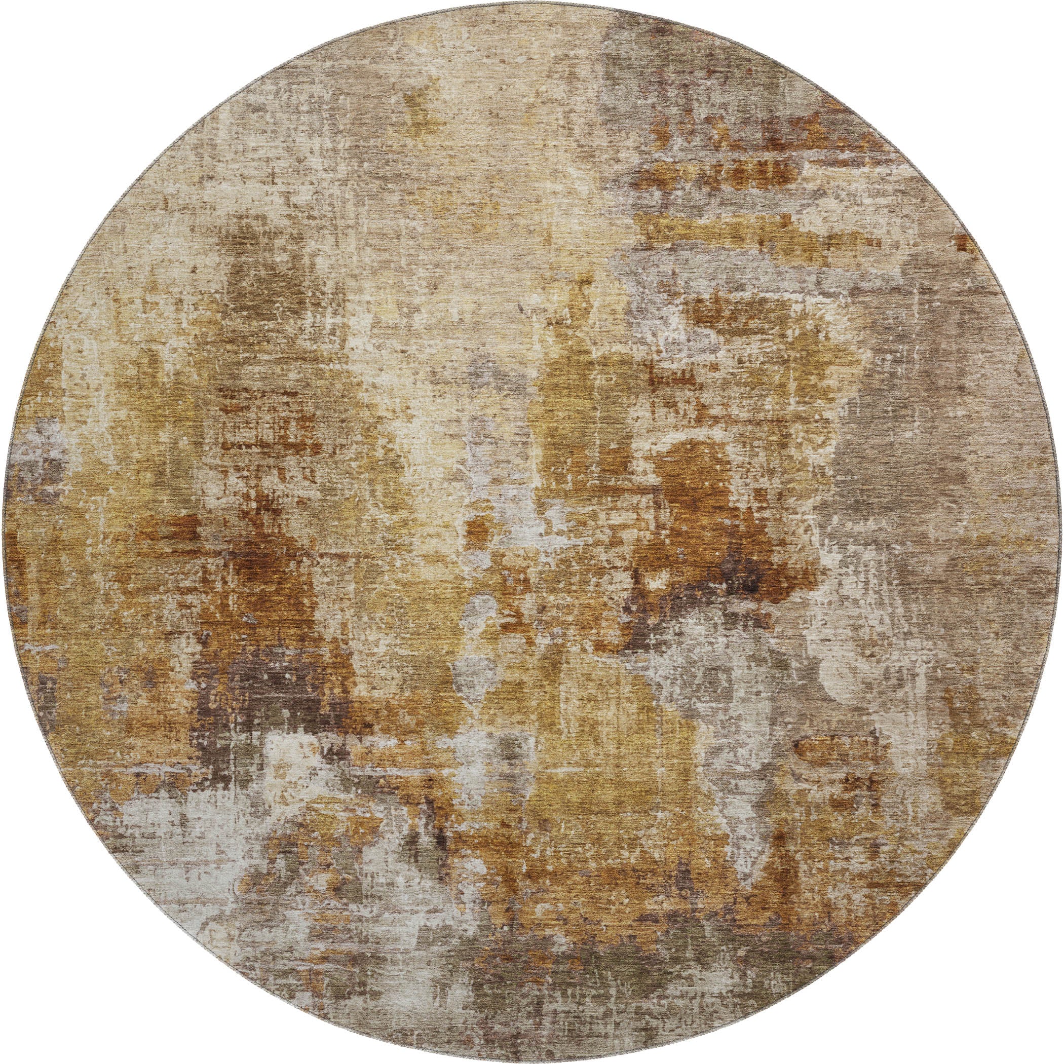 Seoul Machine Washable Transitional Walnut Gold Rug 8' x 8' #shape_Round