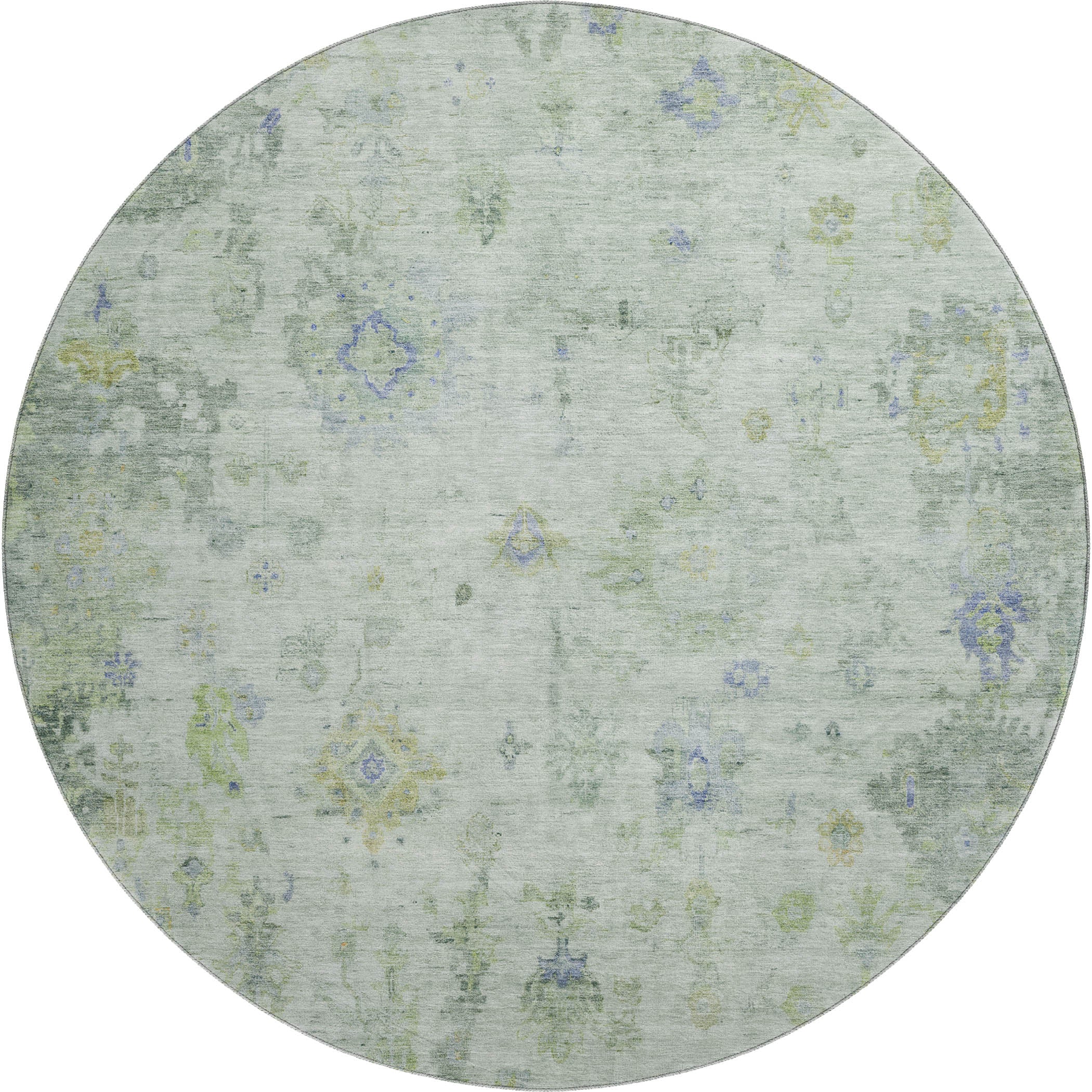 Sintra Machine Washable Traditional Aloe Green Rug 8' x 8' #shape_Round