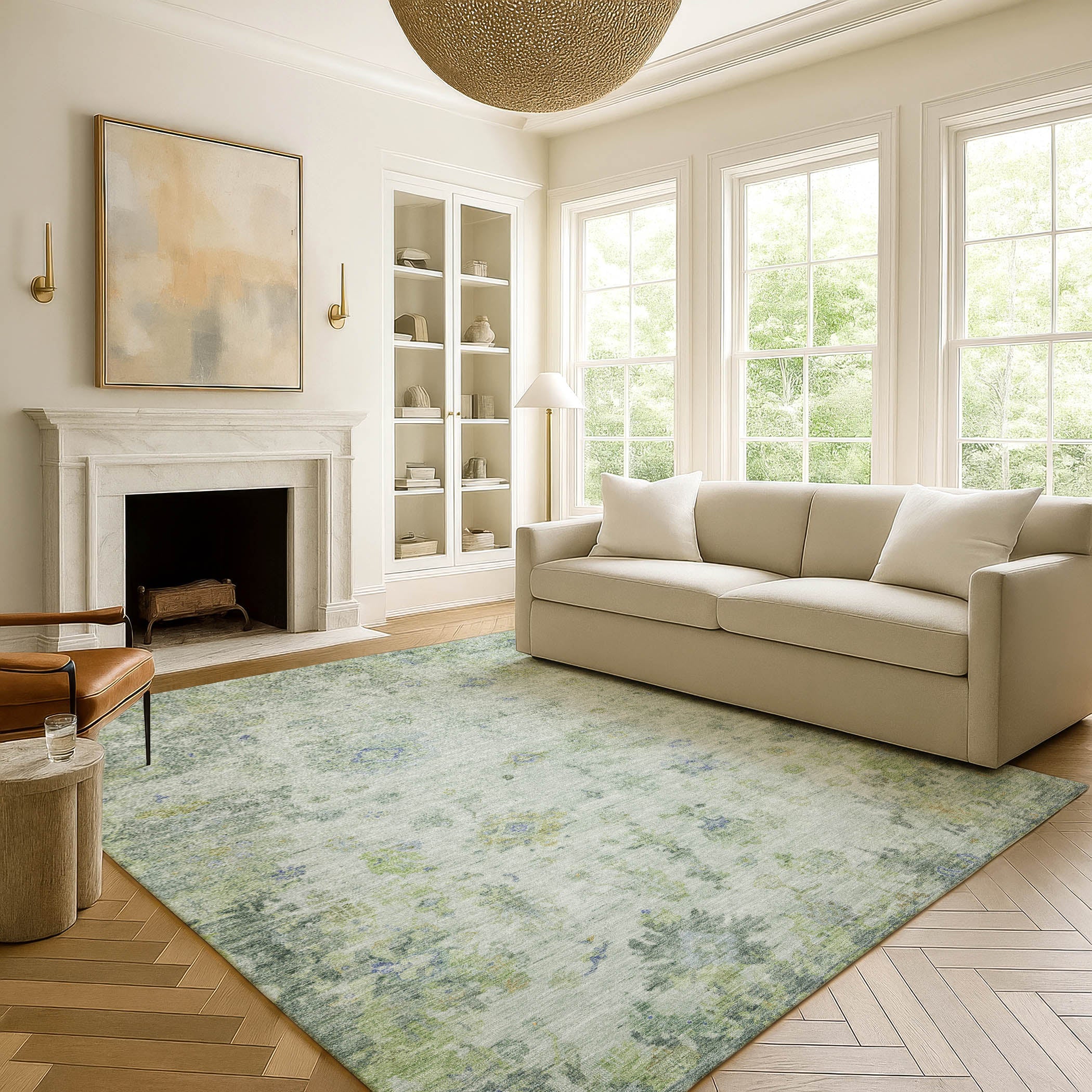 Sintra Machine Washable Traditional Aloe Green Rug 3' x 5' #shape_Rectangle