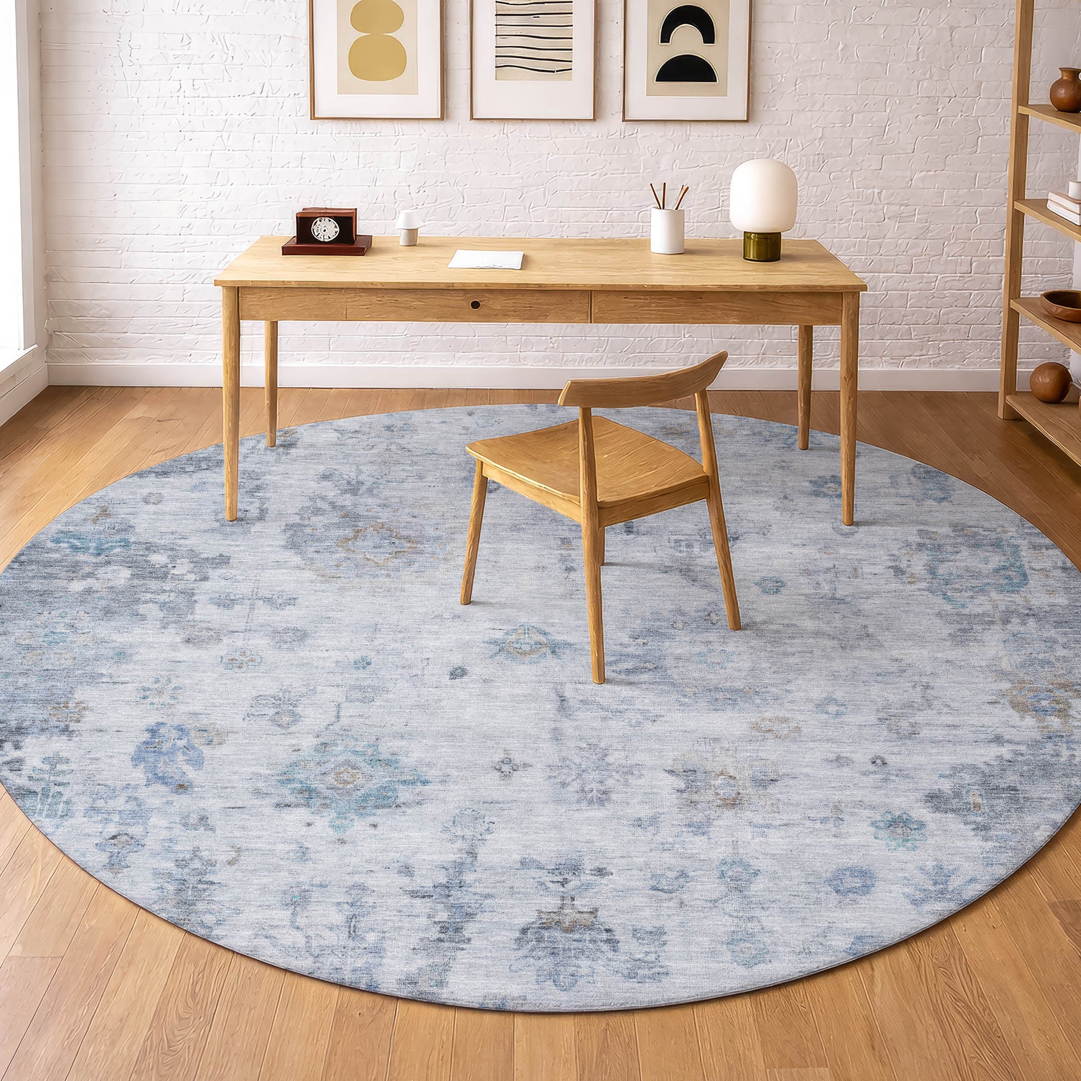 Sintra Machine Washable Traditional Blue Rug 8' x 8' #shape_Round