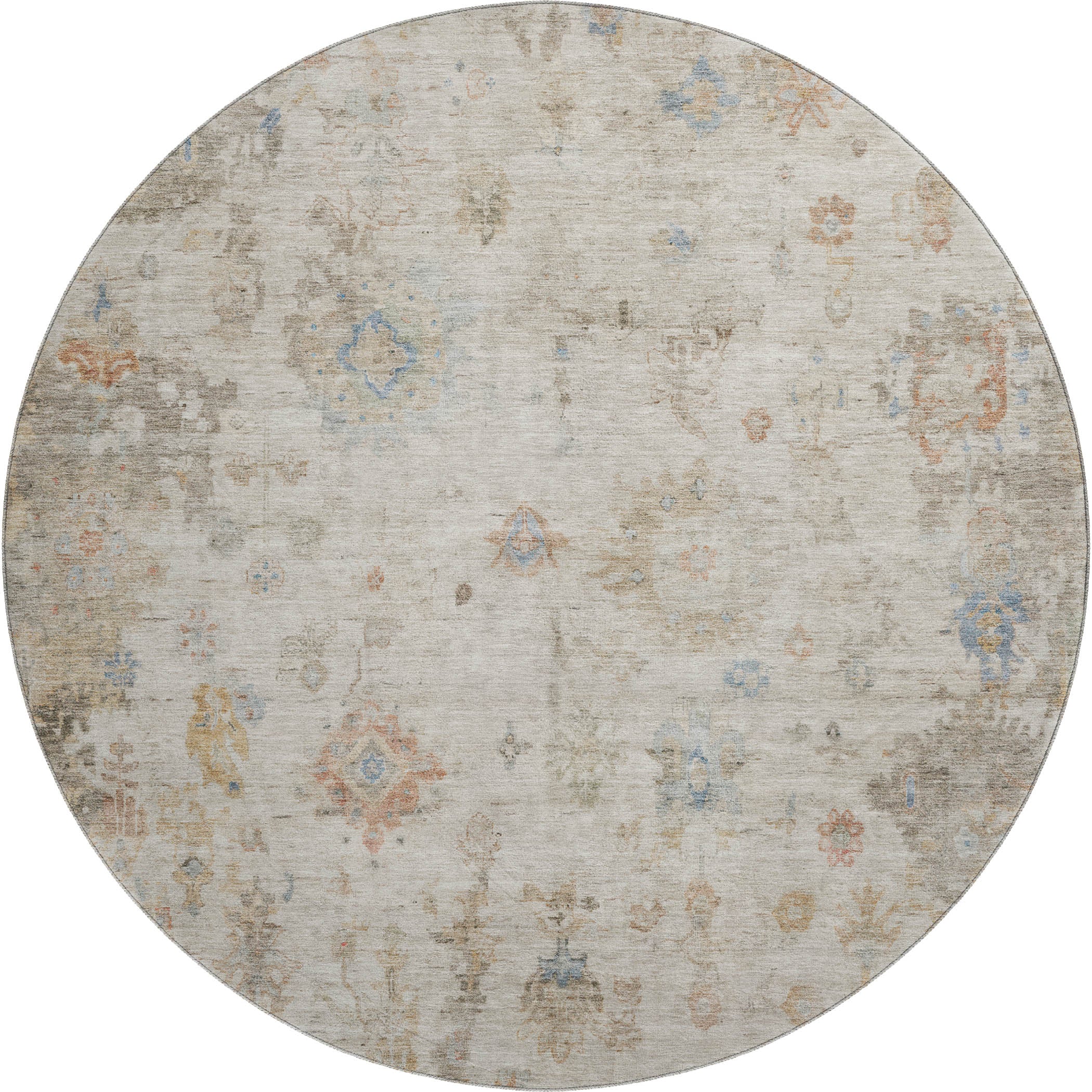 Sintra Machine Washable Traditional Ivory Rug 8' x 8' #shape_Round