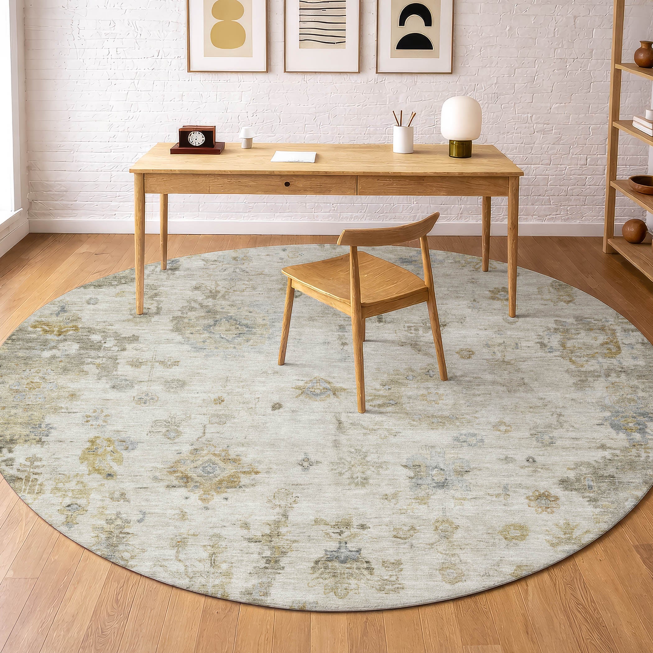 Sintra Machine Washable Traditional Taupe Brown Rug 8' x 8' #shape_Round