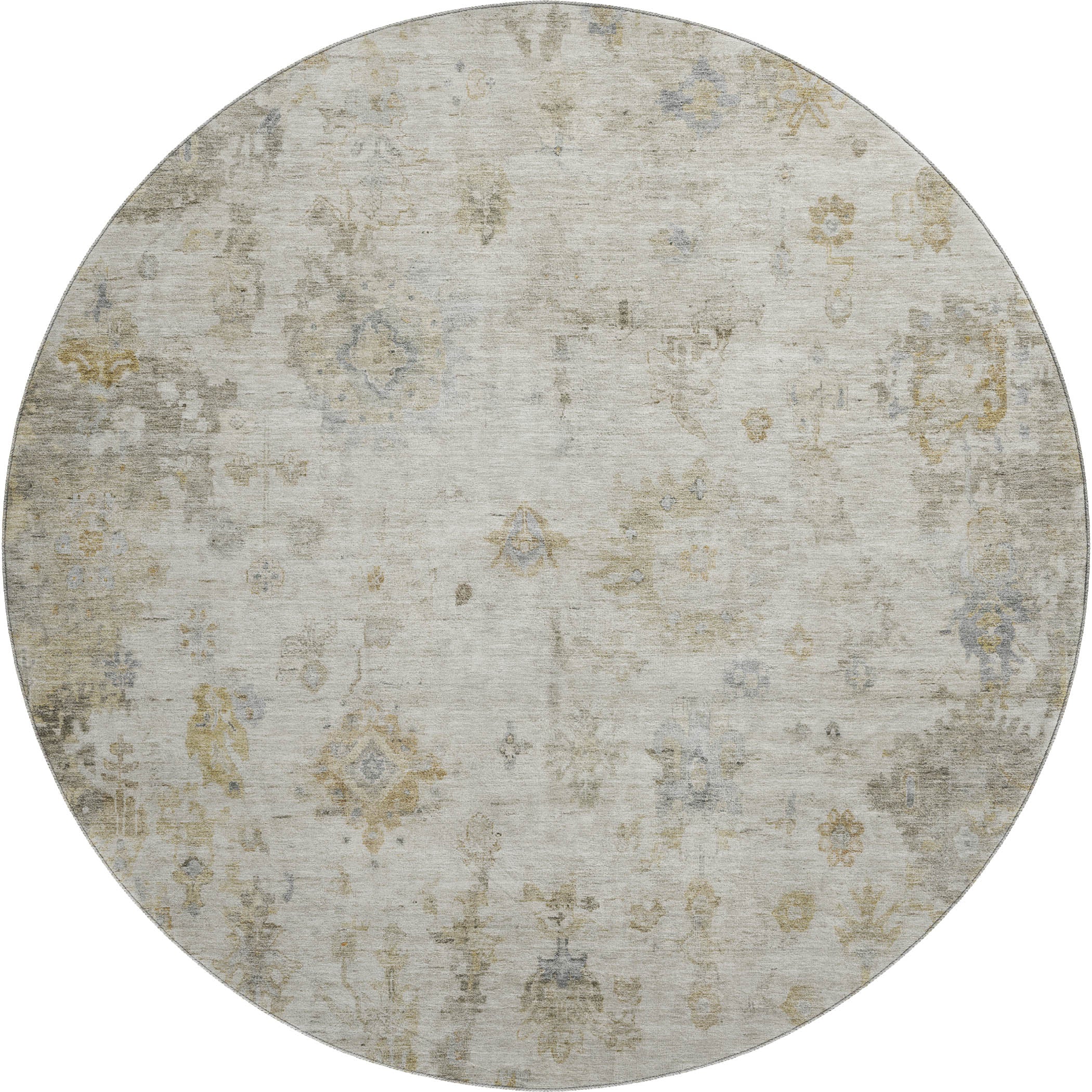 Sintra Machine Washable Traditional Taupe Brown Rug 8' x 8' #shape_Round