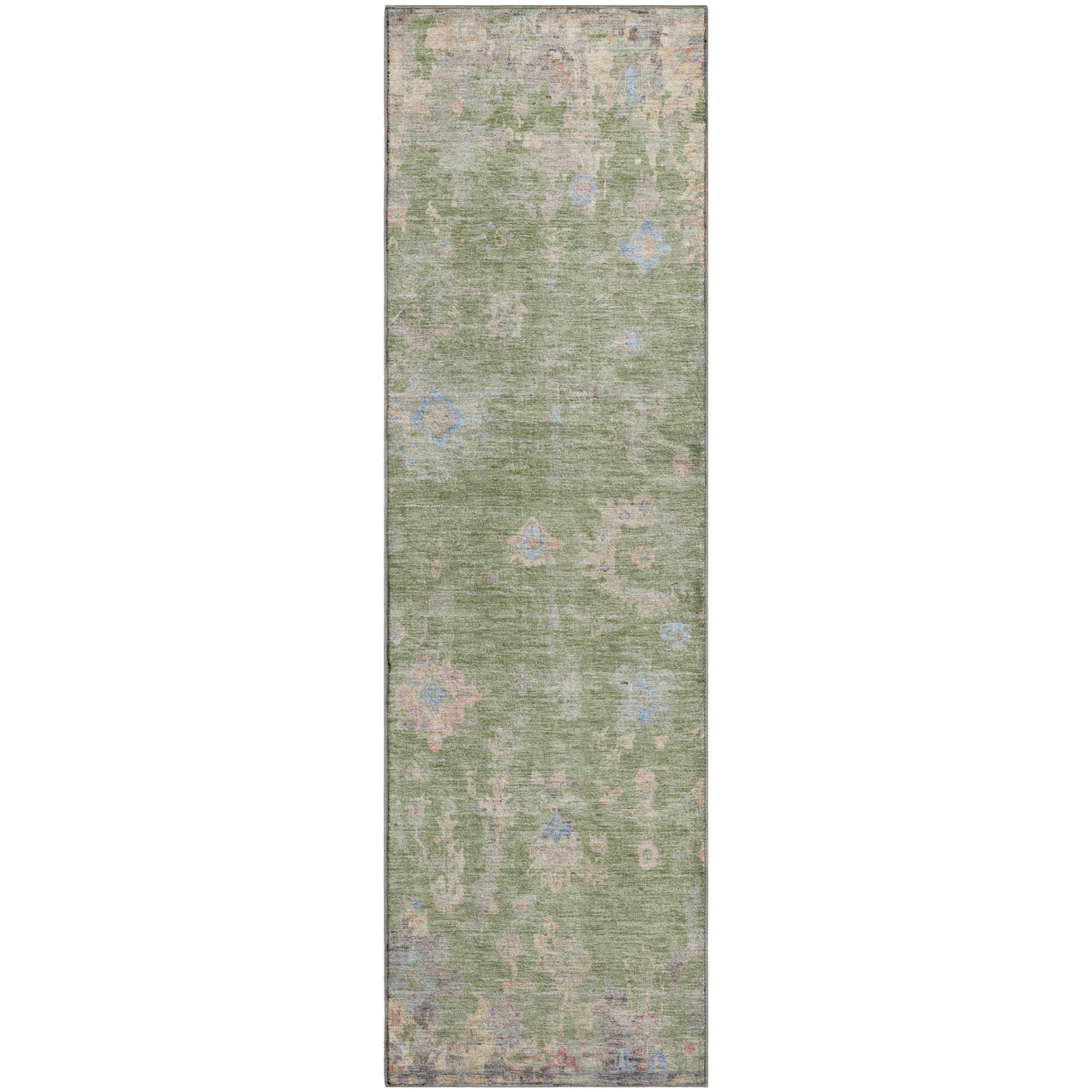 Colombo Machine Washable Traditional Aloe Green Rug 2'3" x 7'6" #shape_Runner