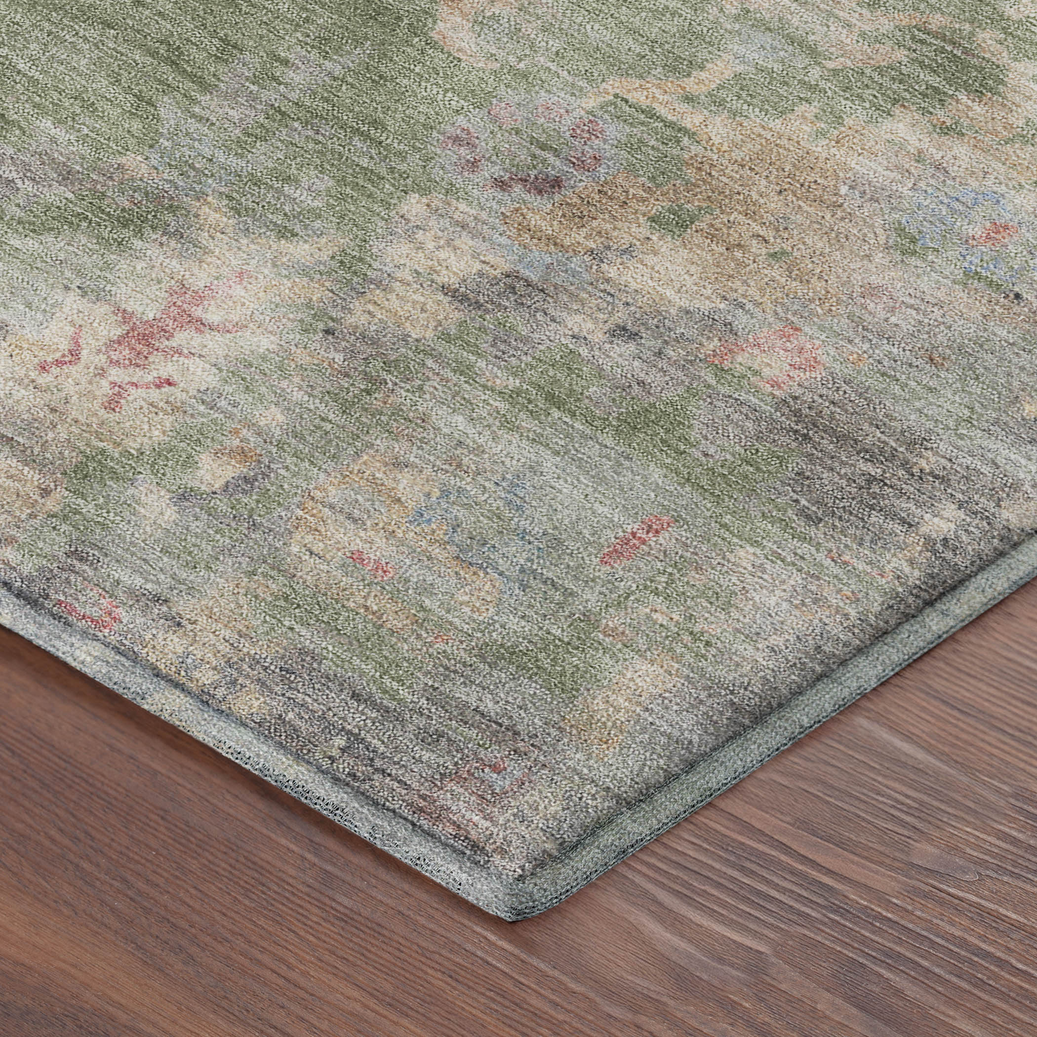 Colombo Machine Washable Traditional Aloe Green Rug 1'8" x 2'6" #shape_Rectangle
