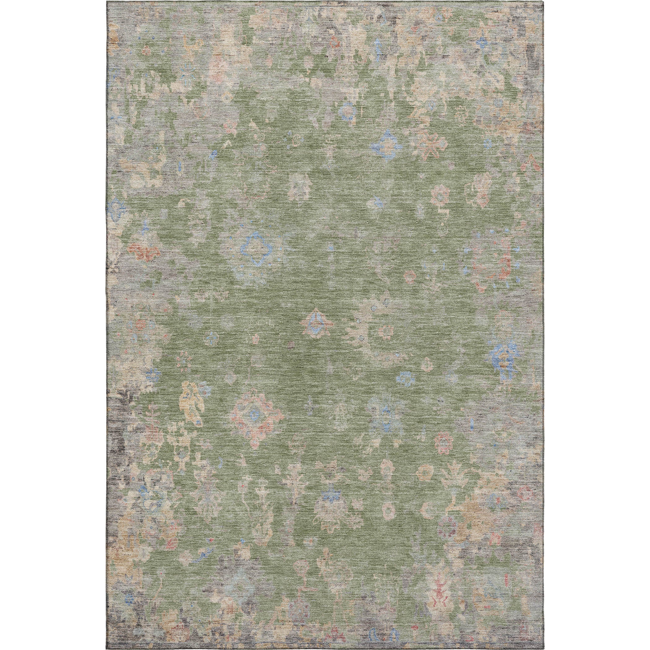 Colombo Machine Washable Traditional Aloe Green Rug 3' x 5' #shape_Rectangle