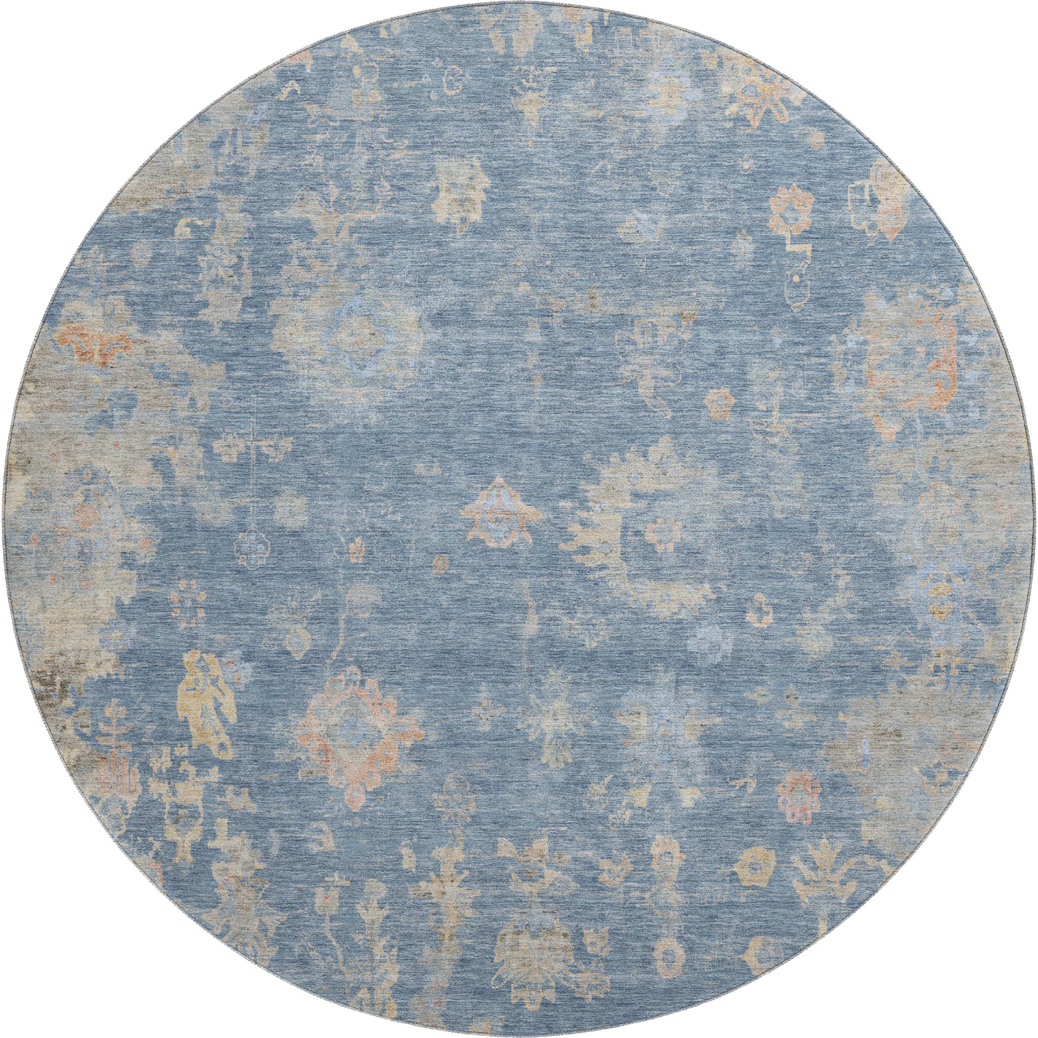 Colombo Machine Washable Traditional Blue Rug 8' x 8' #shape_Round