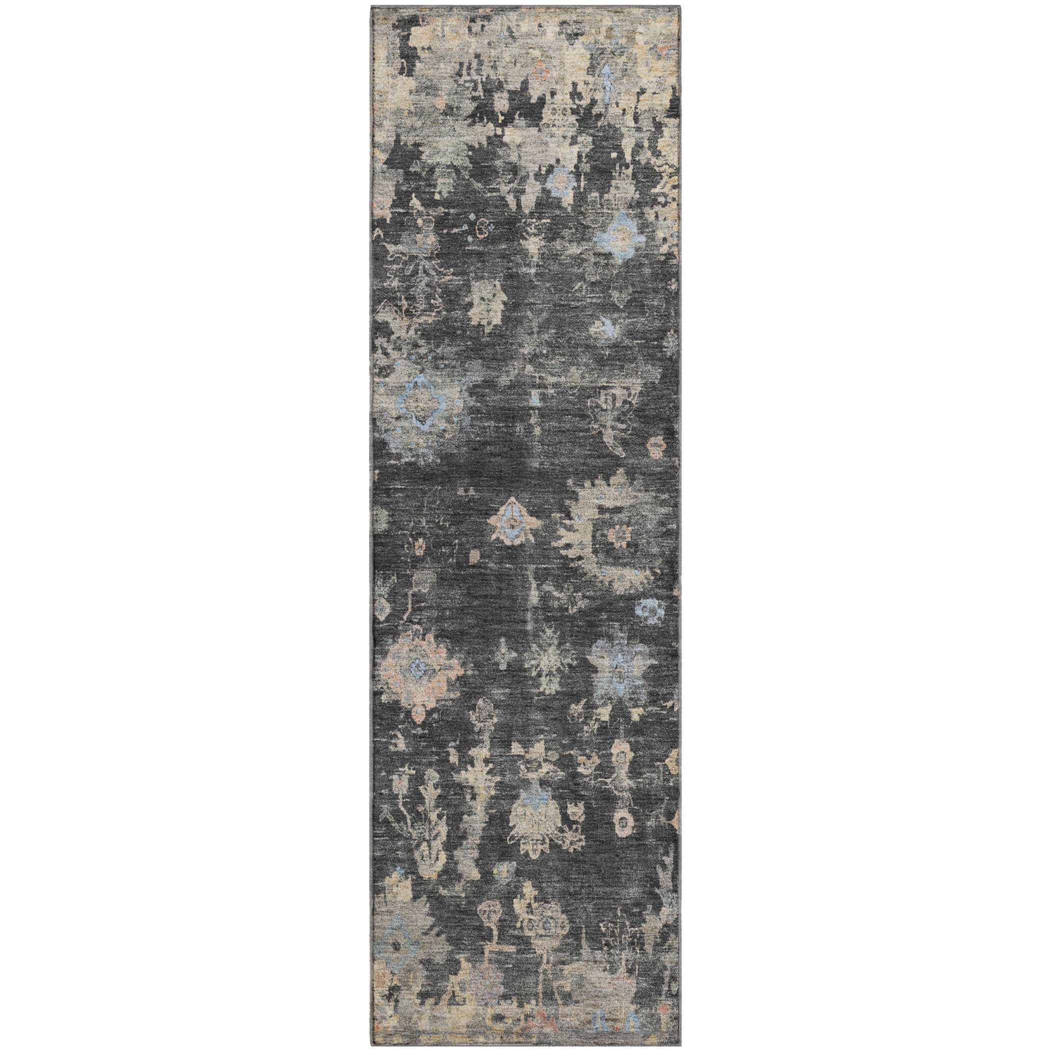 Colombo Machine Washable Traditional Charcoal Gray Rug 2'3" x 7'6" #shape_Runner