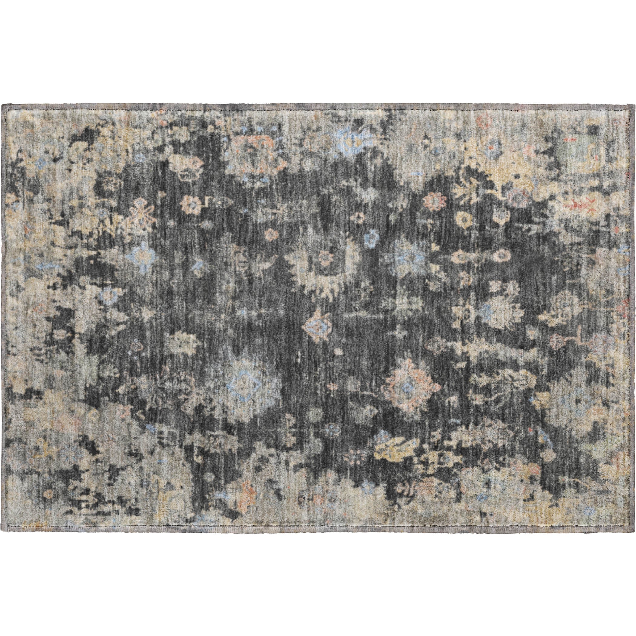 Colombo Machine Washable Traditional Charcoal Gray Rug 1'8" x 2'6" #shape_Rectangle