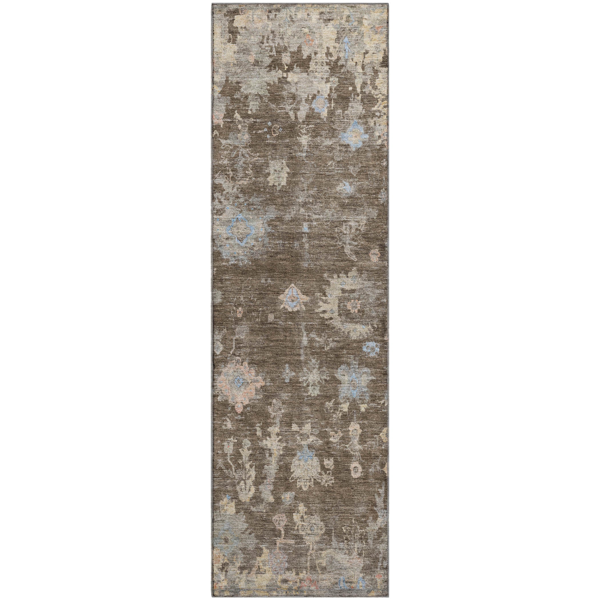 Colombo Machine Washable Traditional Chocolate Brown Rug 2'3" x 7'6" #shape_Runner