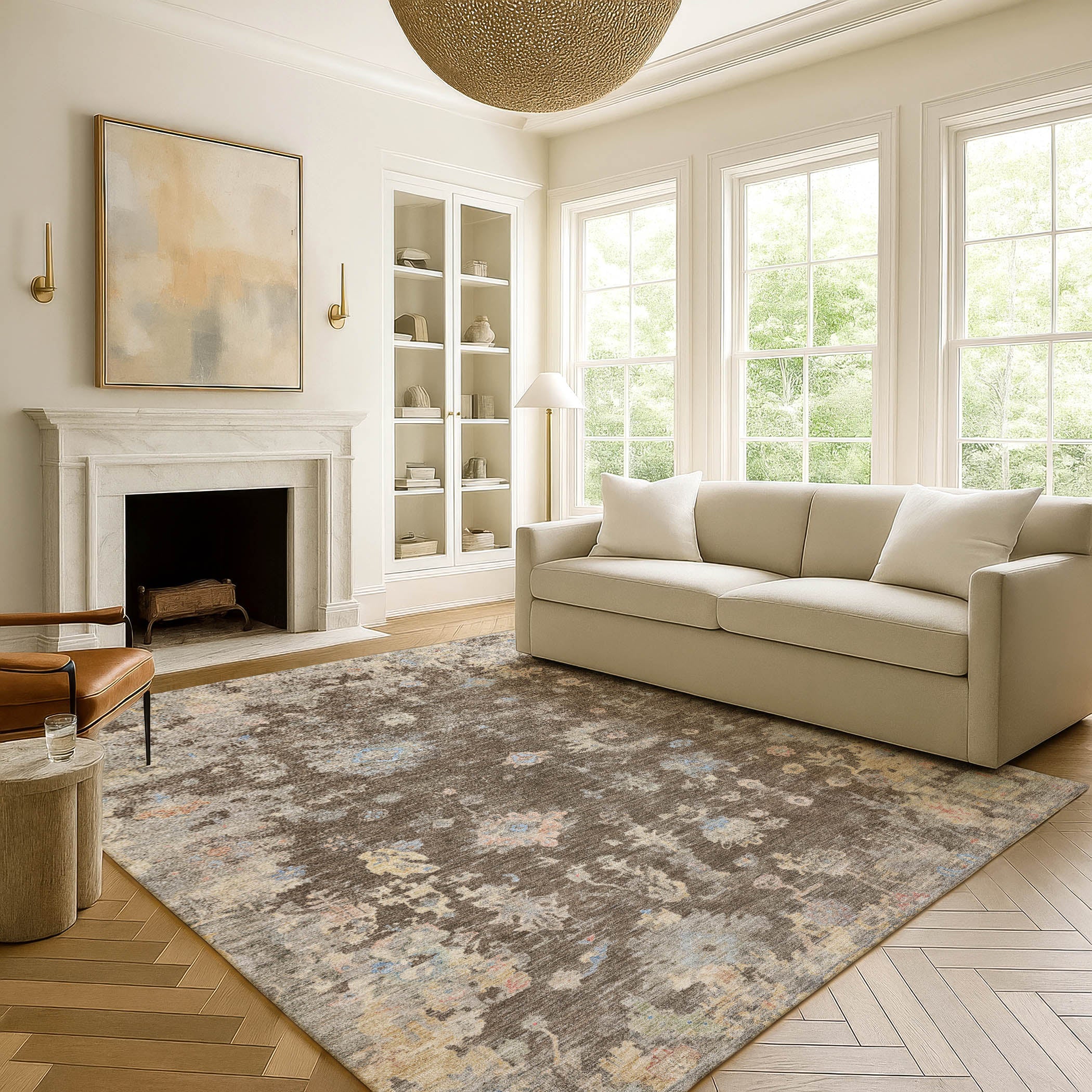 Colombo Machine Washable Traditional Chocolate Brown Rug 3' x 5' #shape_Rectangle