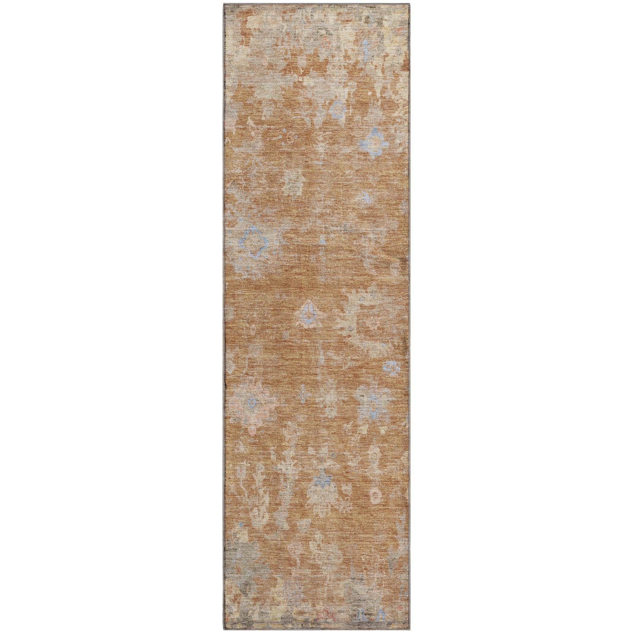 Colombo Machine Washable Traditional Copper Orange Rug 2'3" x 7'6" #shape_Runner