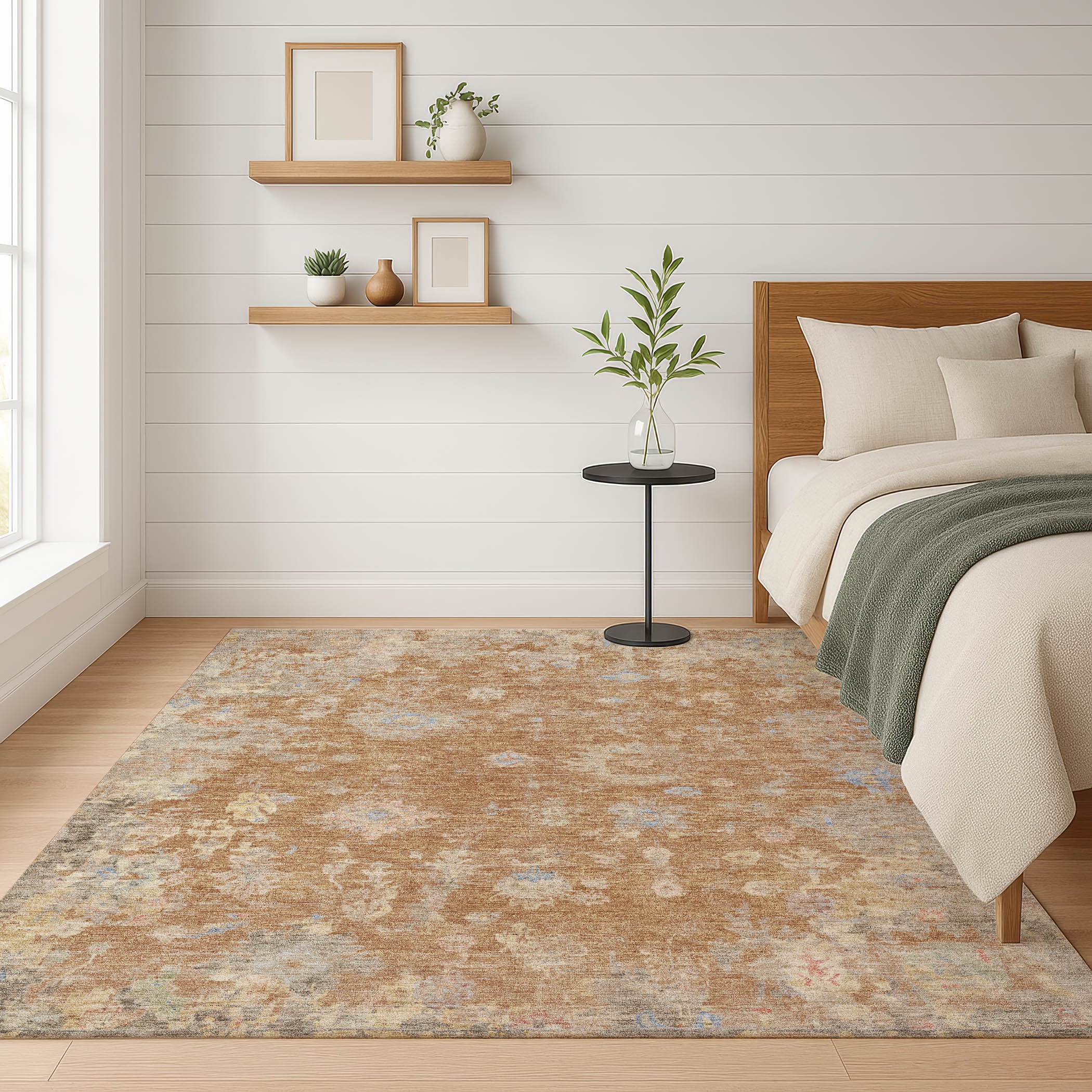Colombo Machine Washable Traditional Copper Orange Rug 3' x 5' #shape_Rectangle