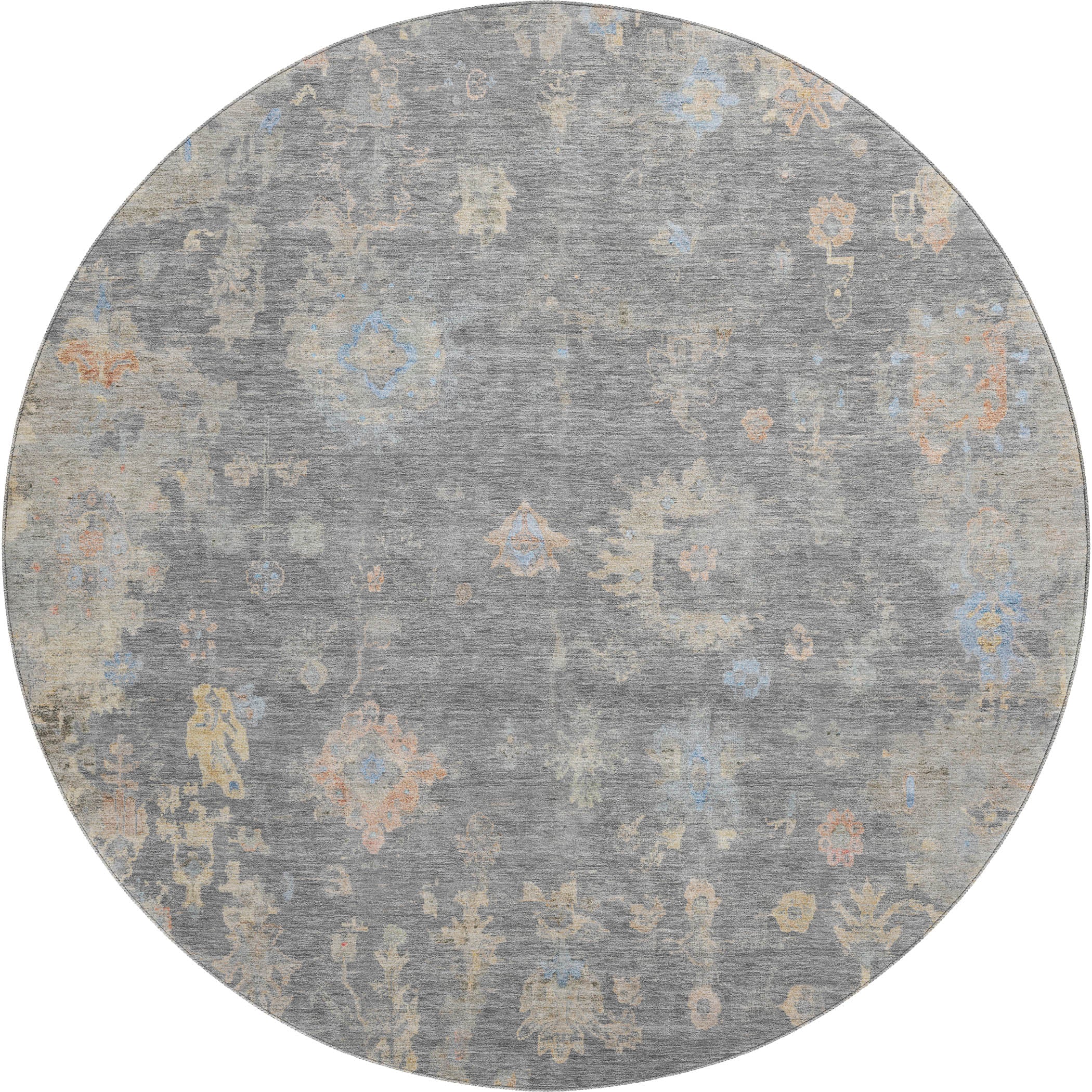Colombo Machine Washable Traditional Gray Rug 8' x 8' #shape_Round