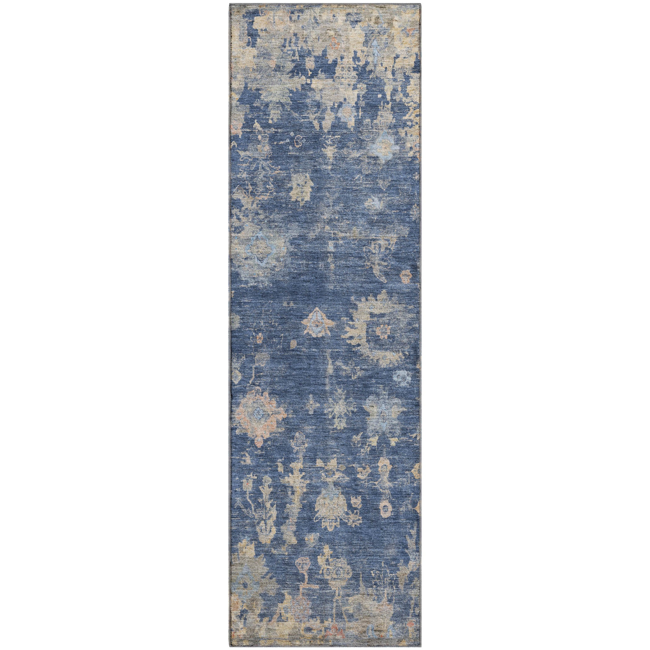 Colombo Machine Washable Traditional Navy Blue Rug 2'3" x 7'6" #shape_Runner