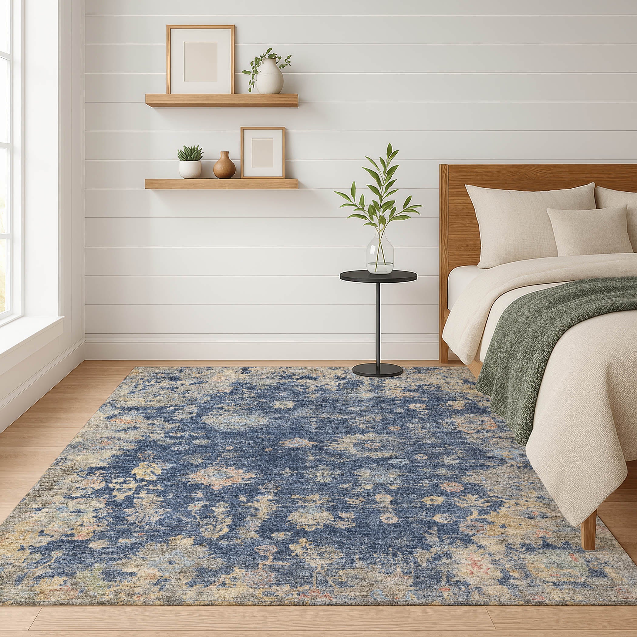 Colombo Machine Washable Traditional Navy Blue Rug 3' x 5' #shape_Rectangle