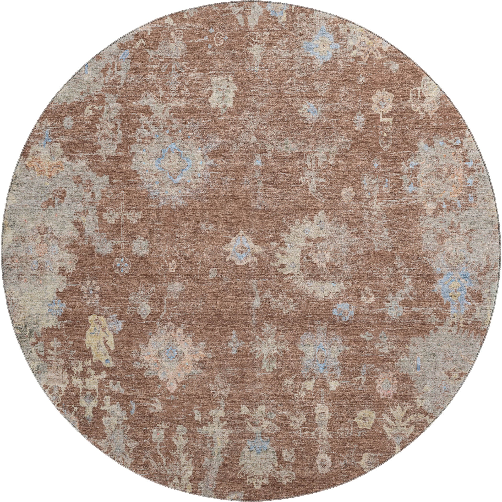 Colombo Machine Washable Traditional Paprika Orange Rug 8' x 8' #shape_Round