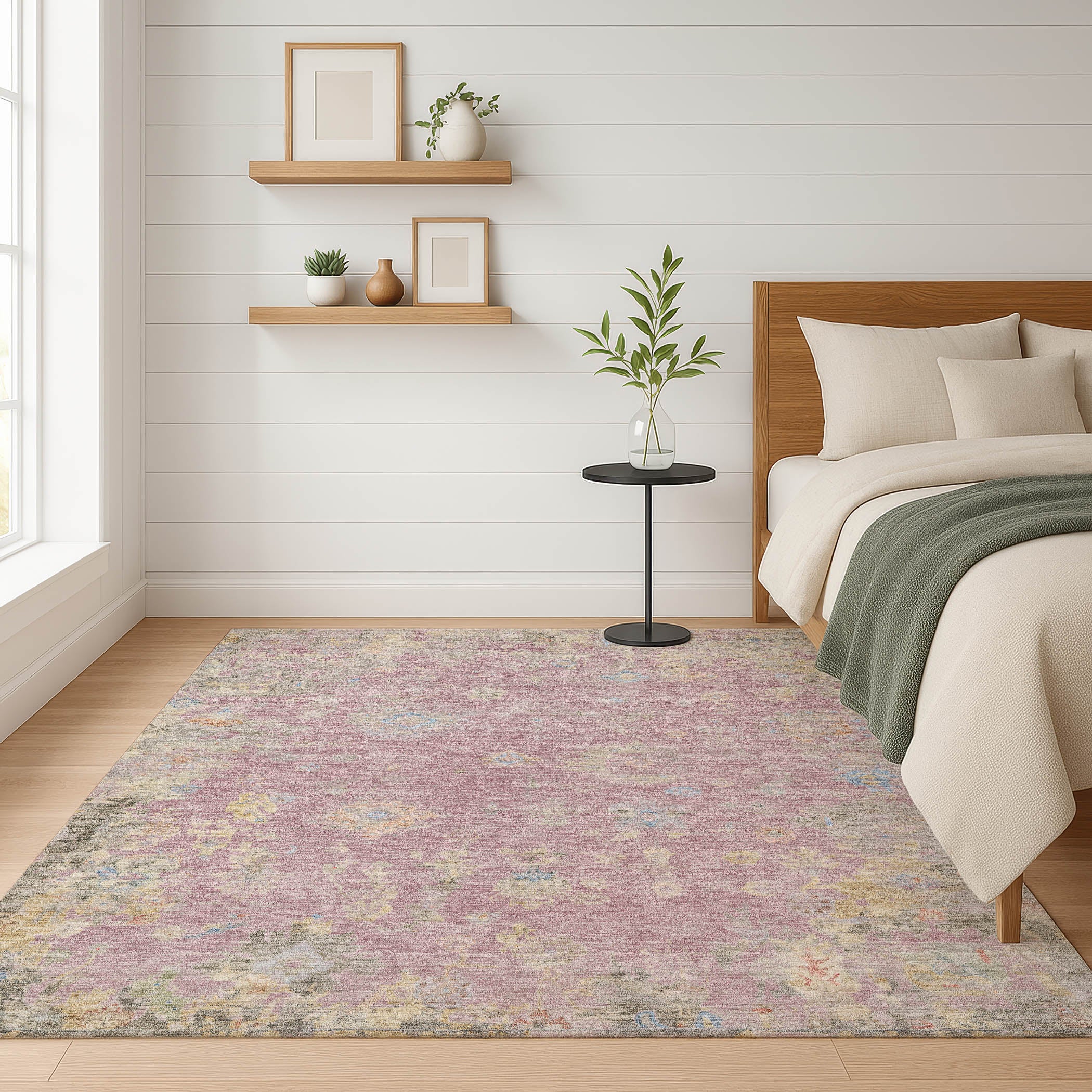 Colombo Machine Washable Traditional Pink Rug 3' x 5' #shape_Rectangle