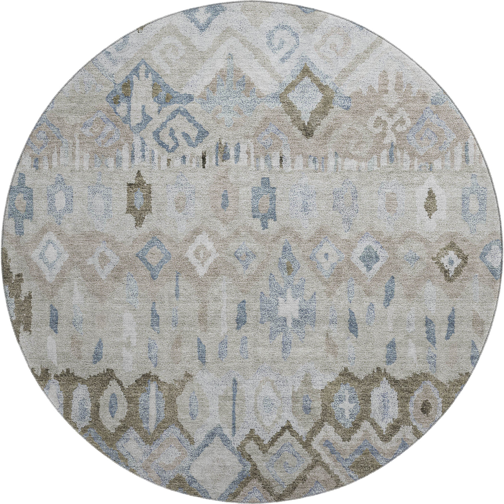 Lucerne Machine Washable Transitional Beige Brown Rug 8' x 8' #shape_Round