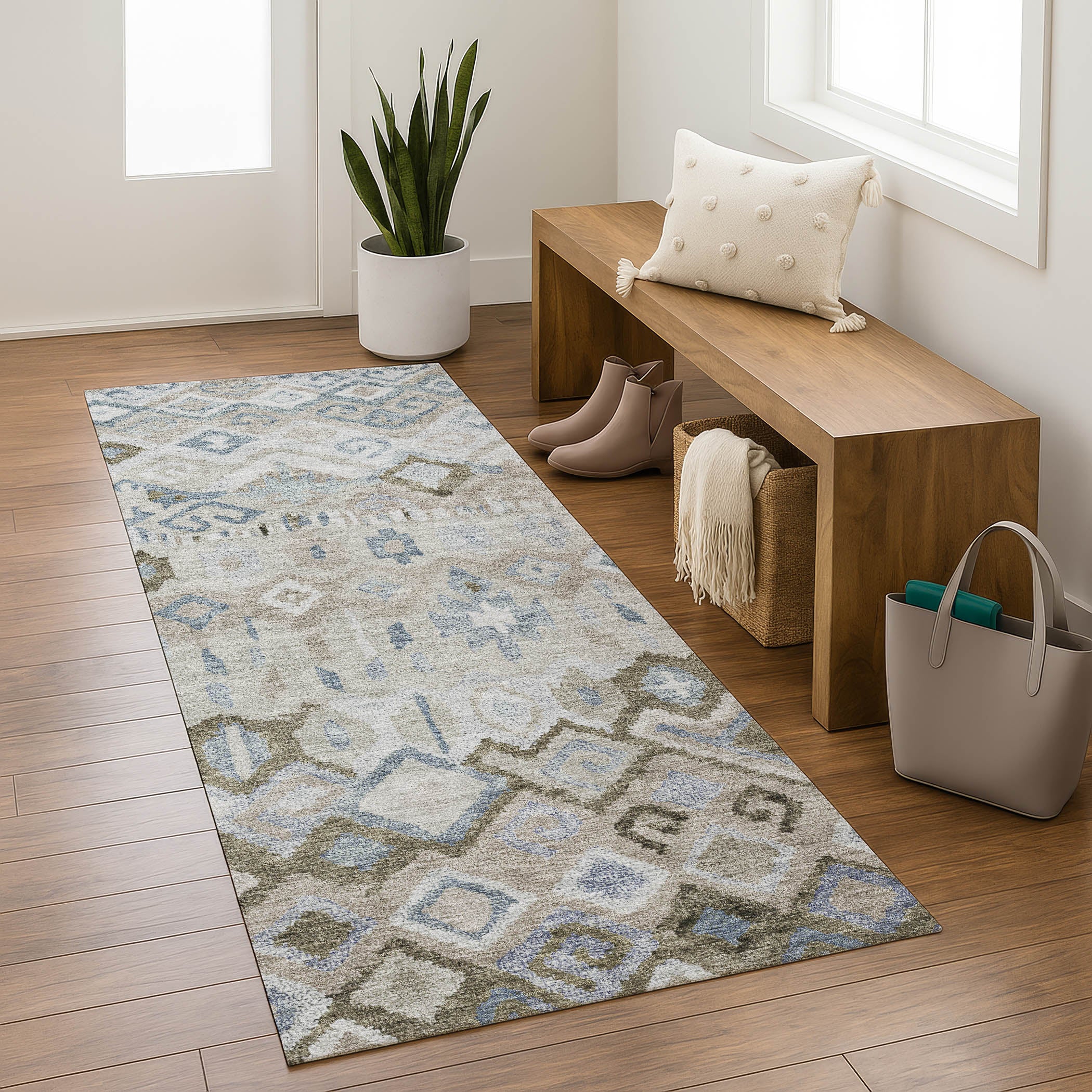 Lucerne Machine Washable Transitional Beige Brown Rug 2'3" x 7'6" #shape_Runner