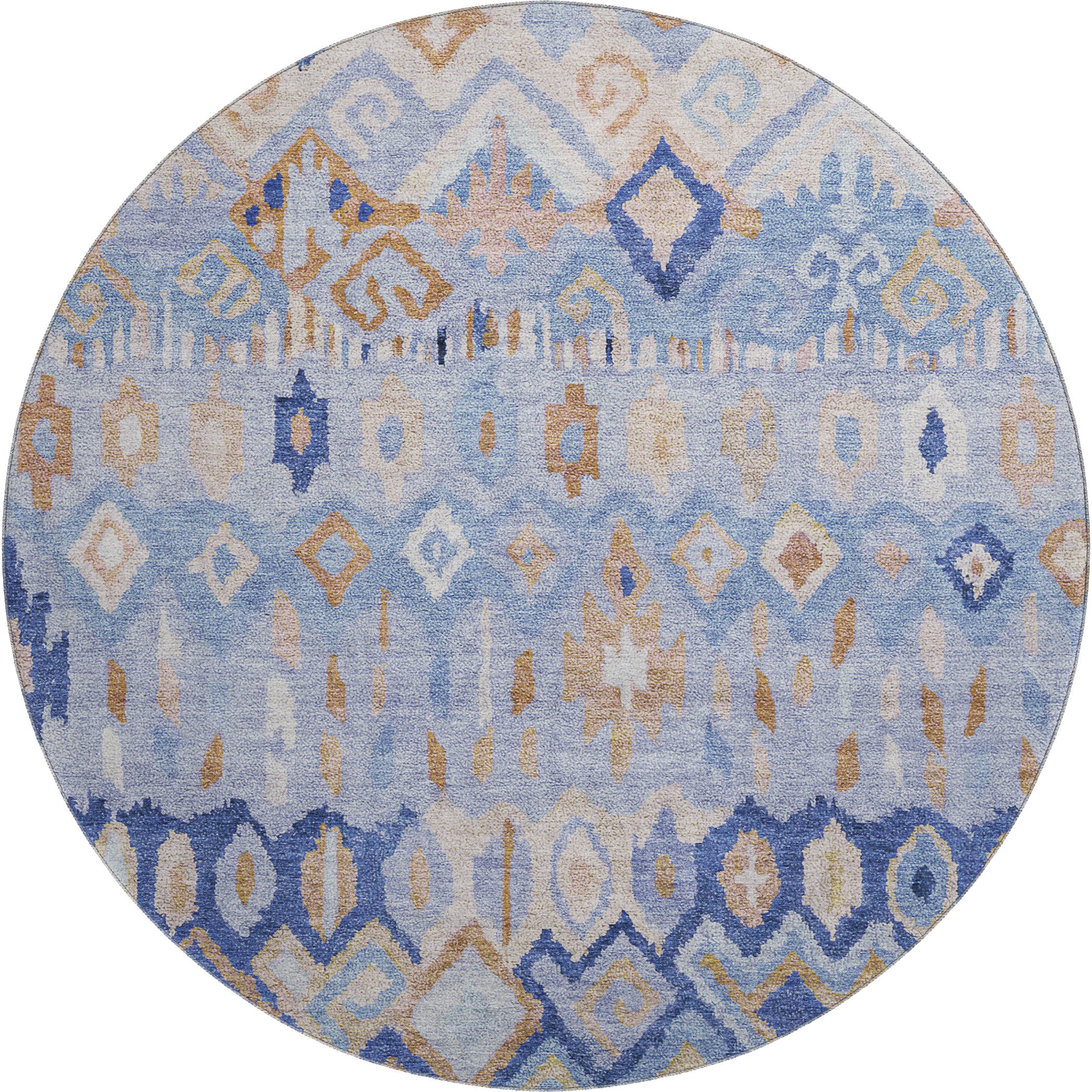 Lucerne Machine Washable Transitional Blue Rug 8' x 8' #shape_Round