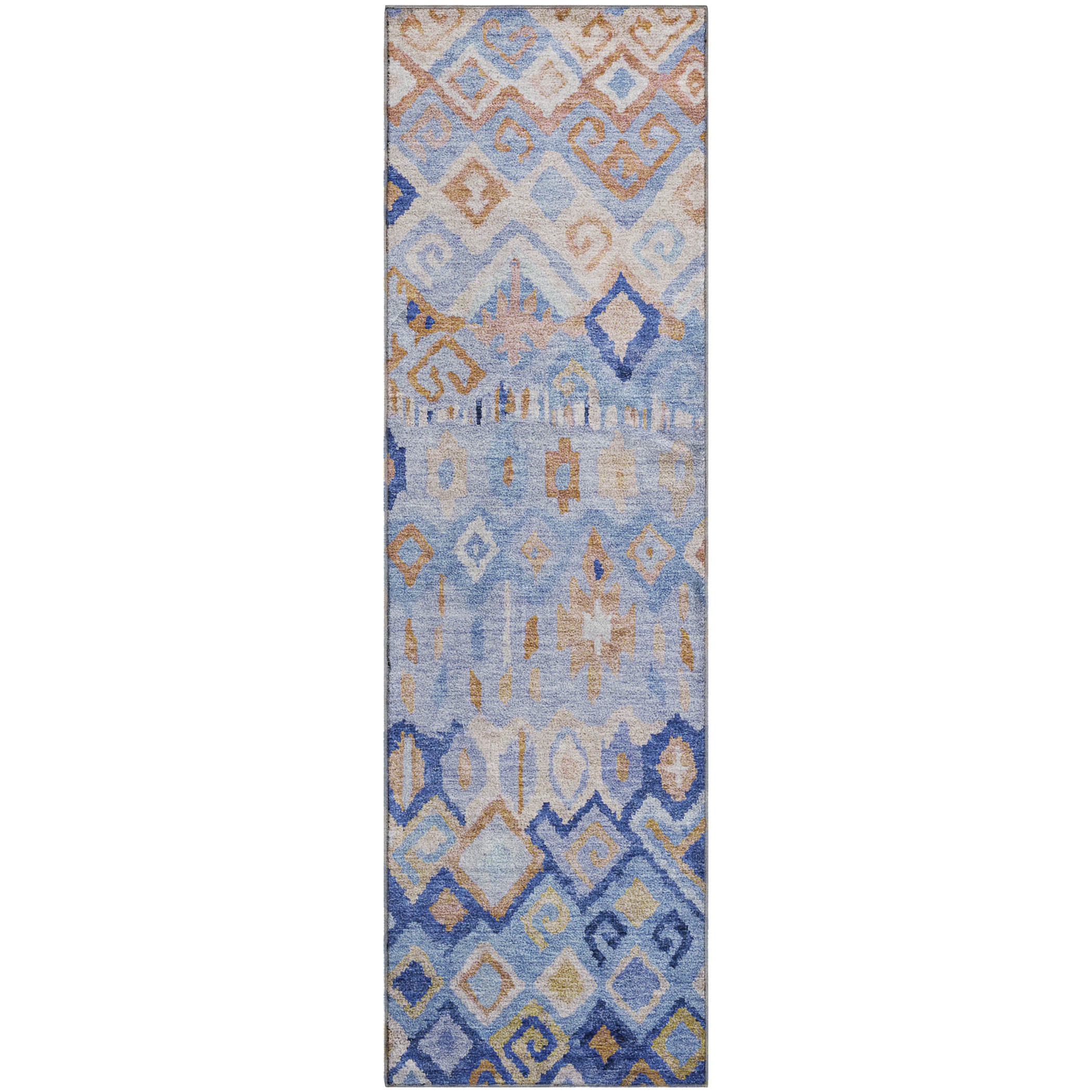 Lucerne Machine Washable Transitional Blue Rug 2'3" x 7'6" #shape_Runner