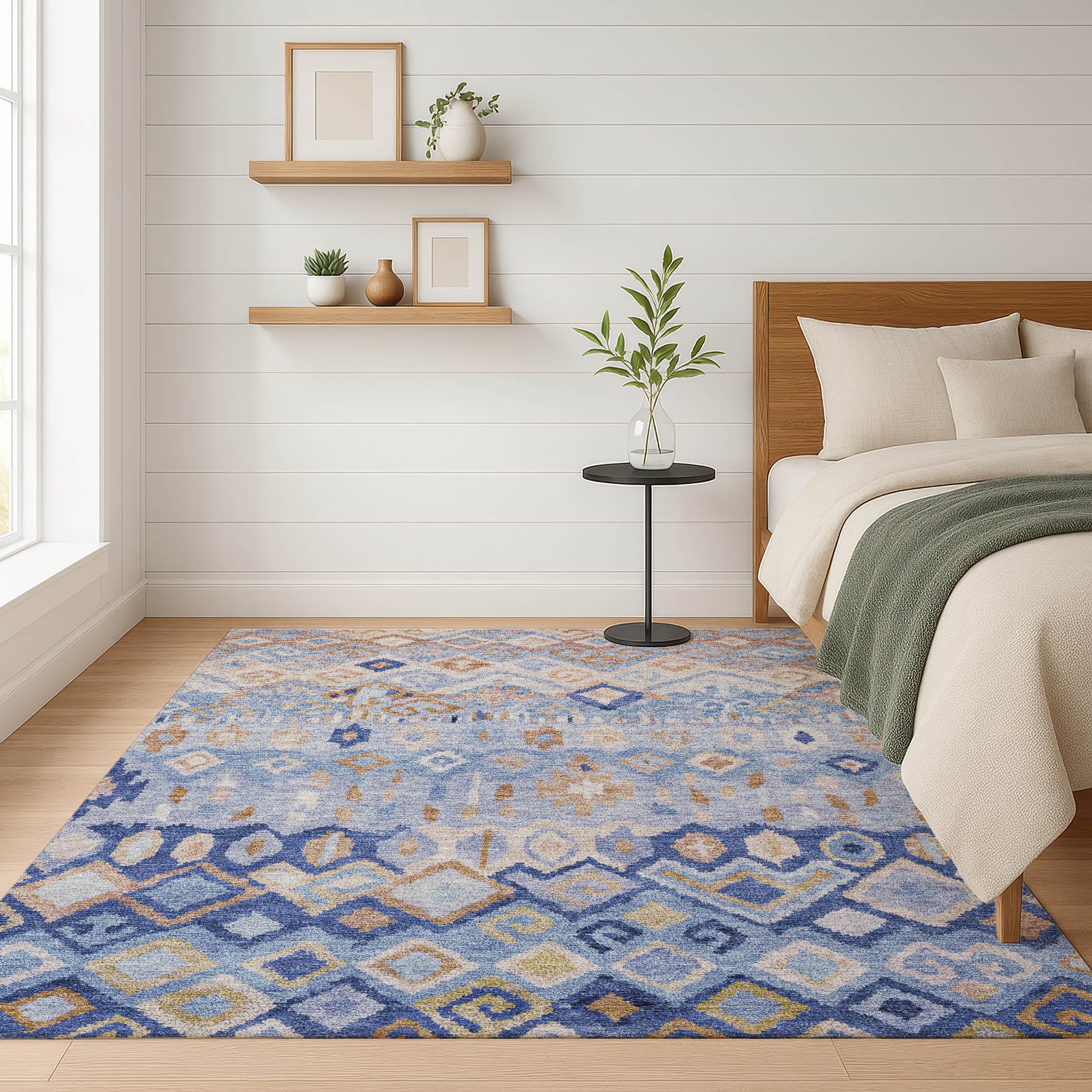 Lucerne Machine Washable Transitional Blue Rug 3' x 5' #shape_Rectangle