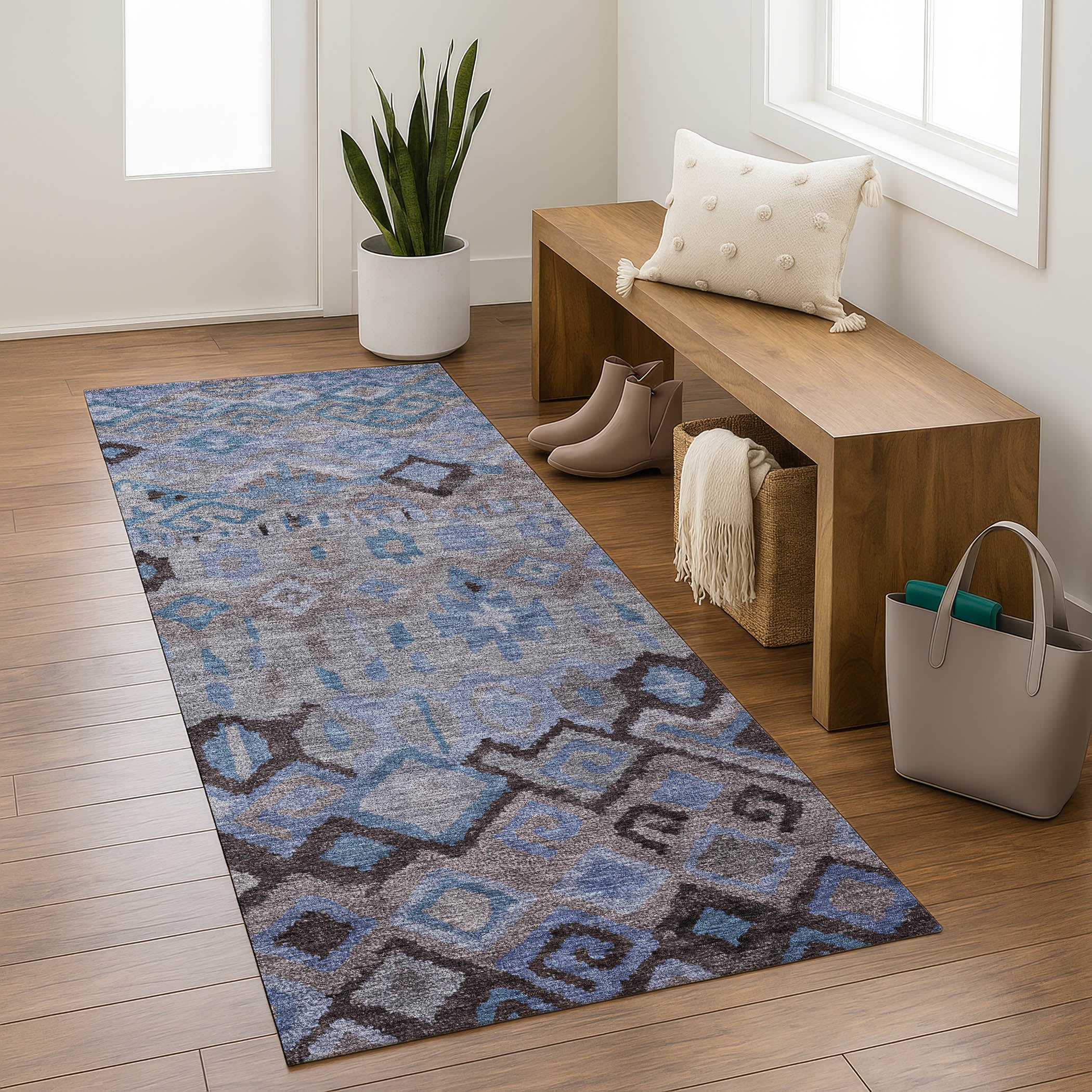 Lucerne Machine Washable Transitional Brown Rug 2'3" x 7'6" #shape_Runner