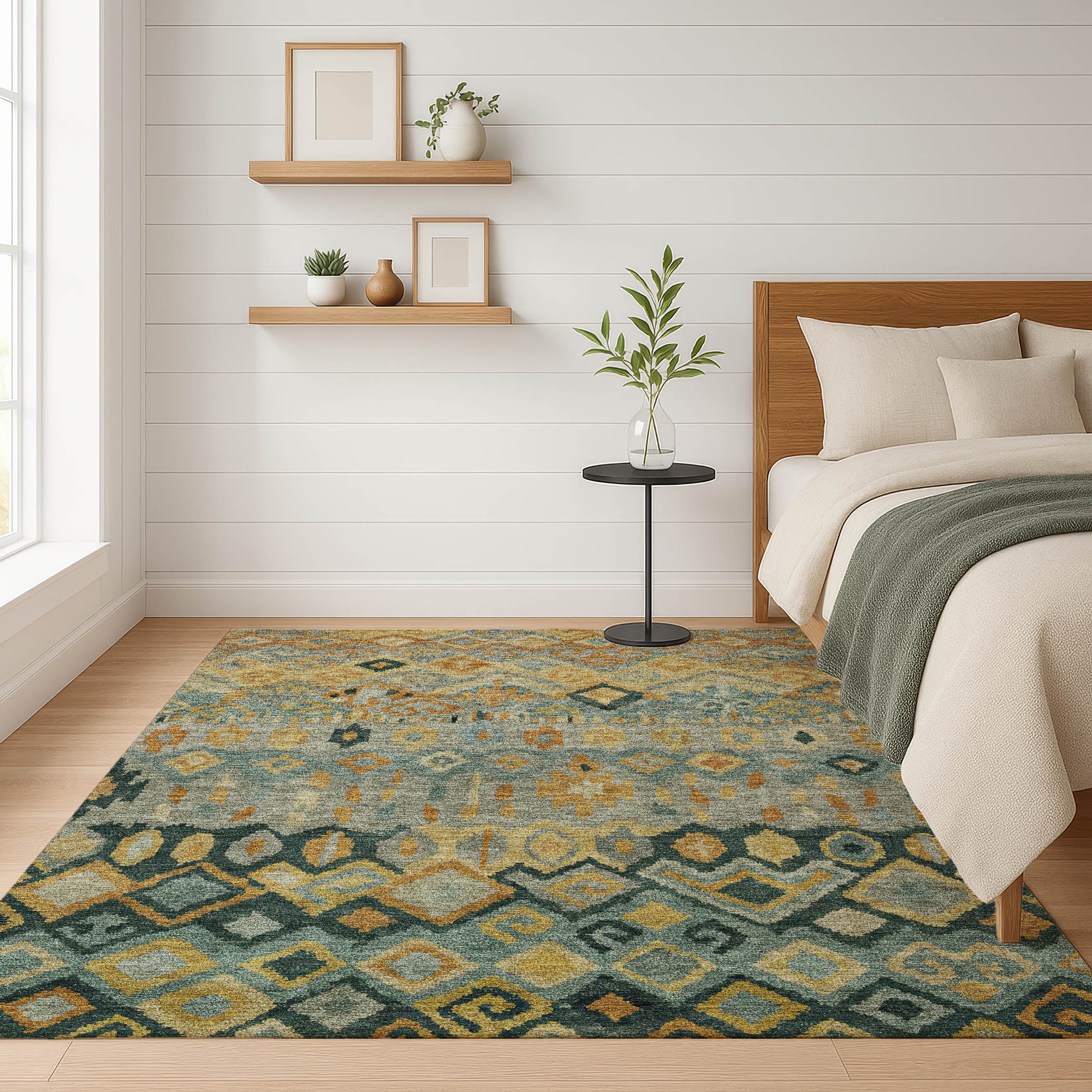 Lucerne Machine Washable Transitional Green Rug 3' x 5' #shape_Rectangle