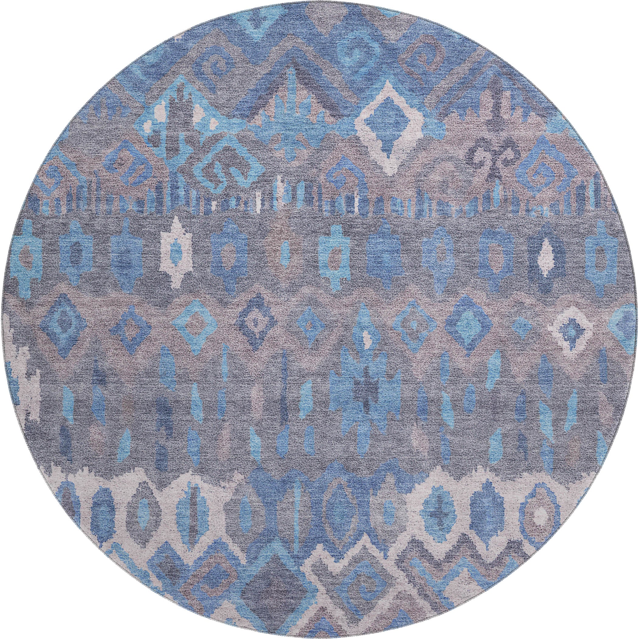 Dublin Machine Washable Transitional Blue Rug 8' x 8' #shape_Round