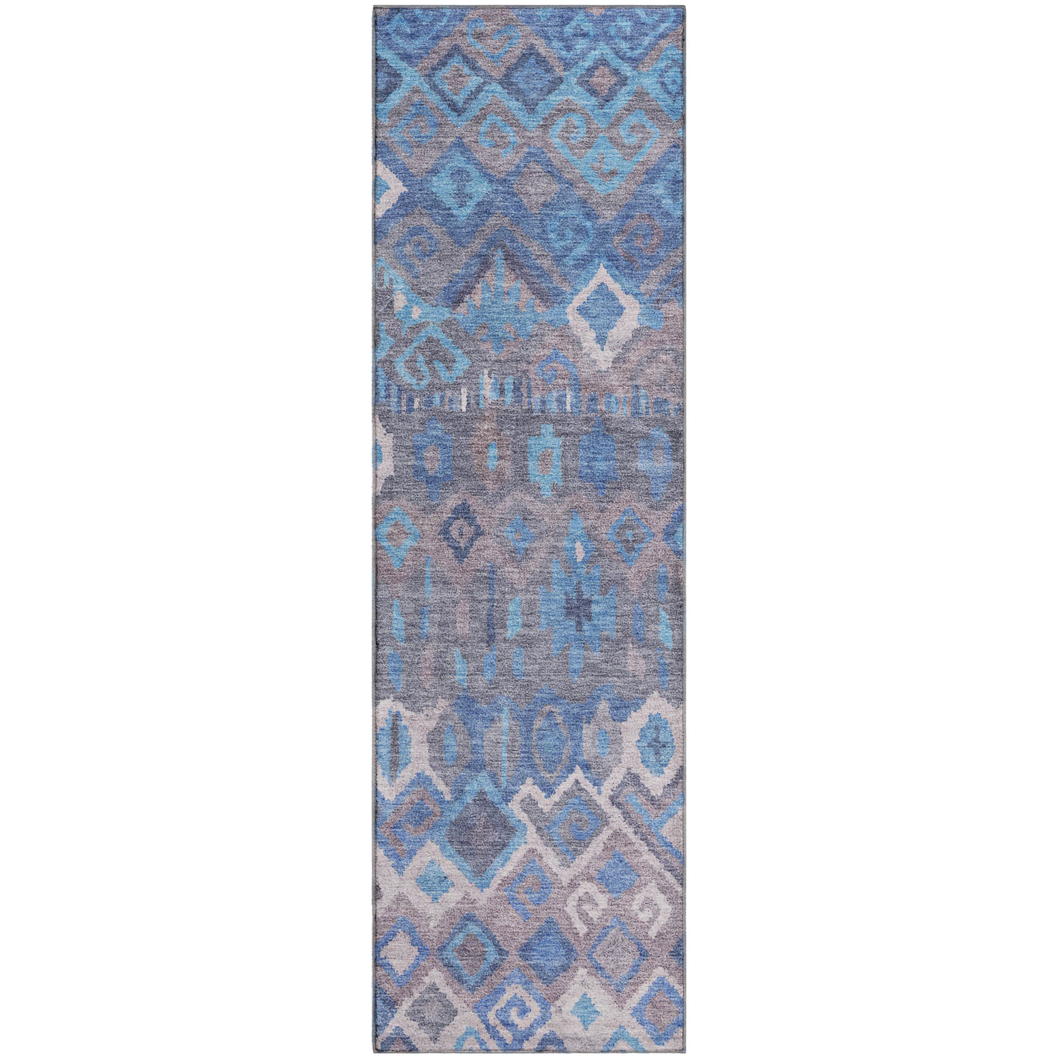 Dublin Machine Washable Transitional Blue Rug 2'3" x 7'6" #shape_Runner