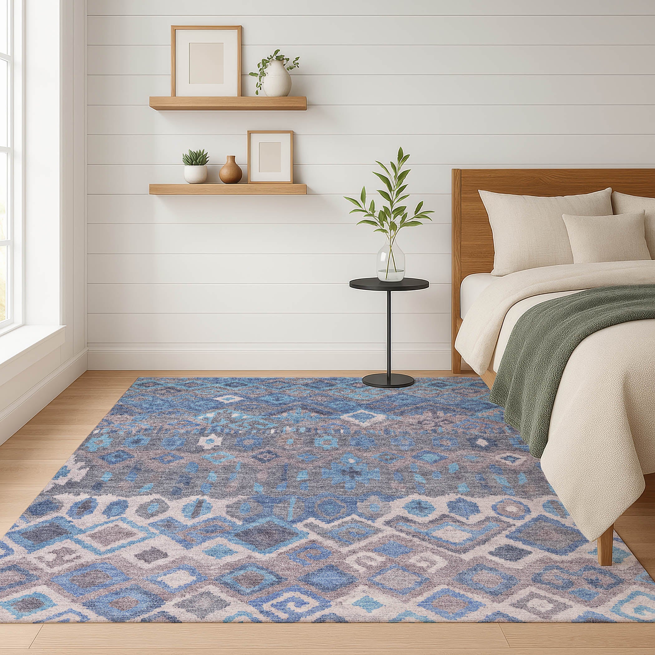 Dublin Machine Washable Transitional Blue Rug 3' x 5' #shape_Rectangle