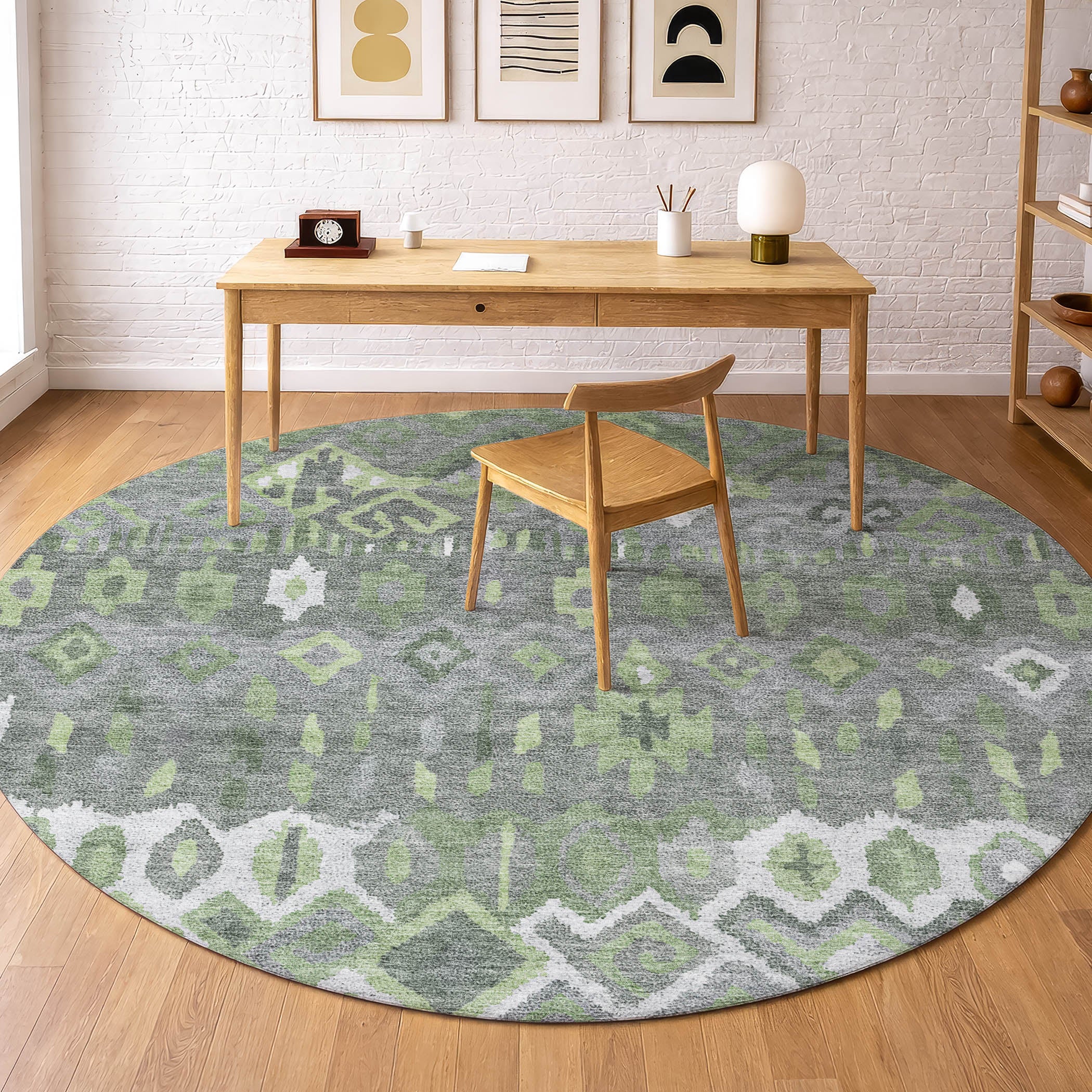 Dublin Machine Washable Transitional Gray Rug 8' x 8' #shape_Round