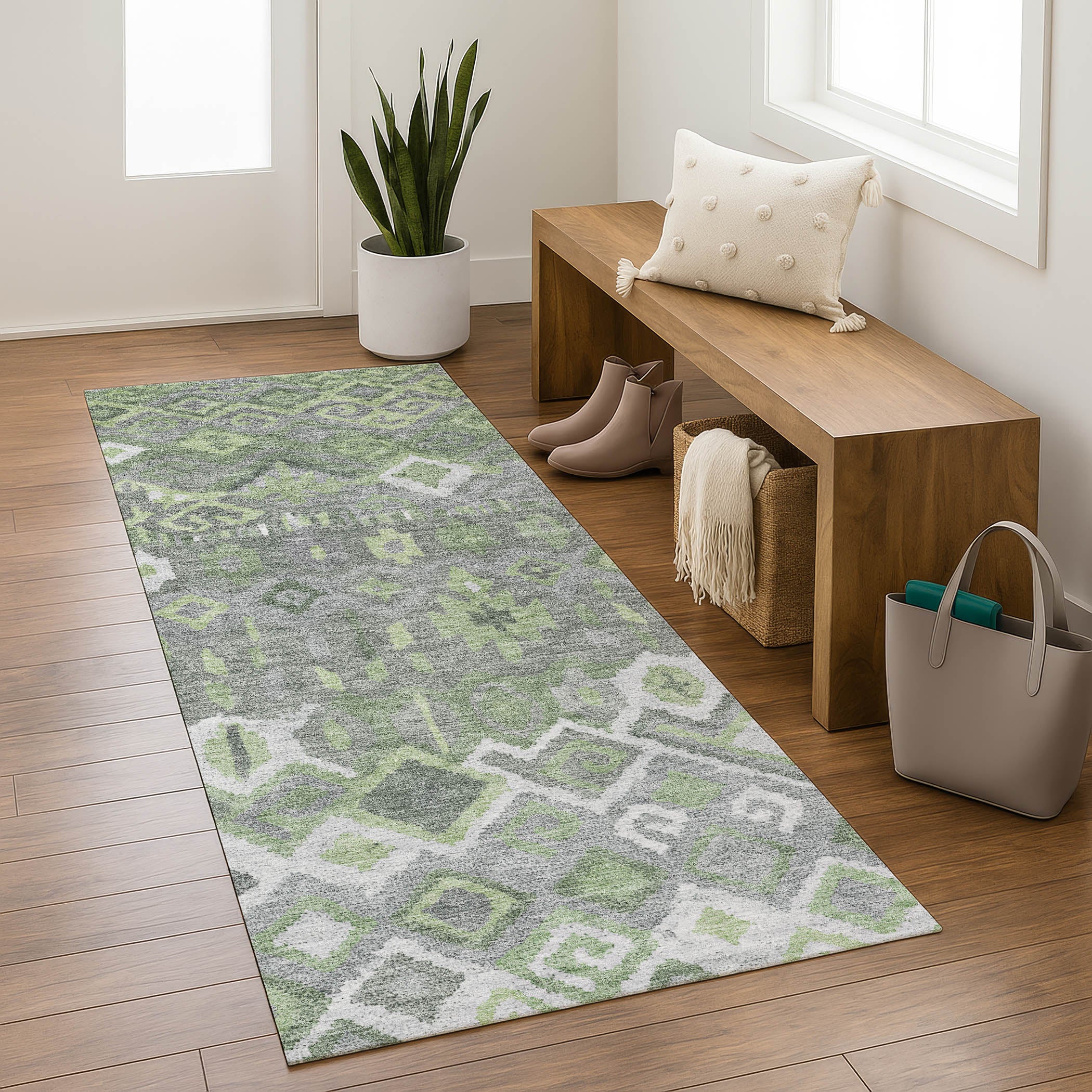 Dublin Machine Washable Transitional Gray Rug 2'3" x 7'6" #shape_Runner