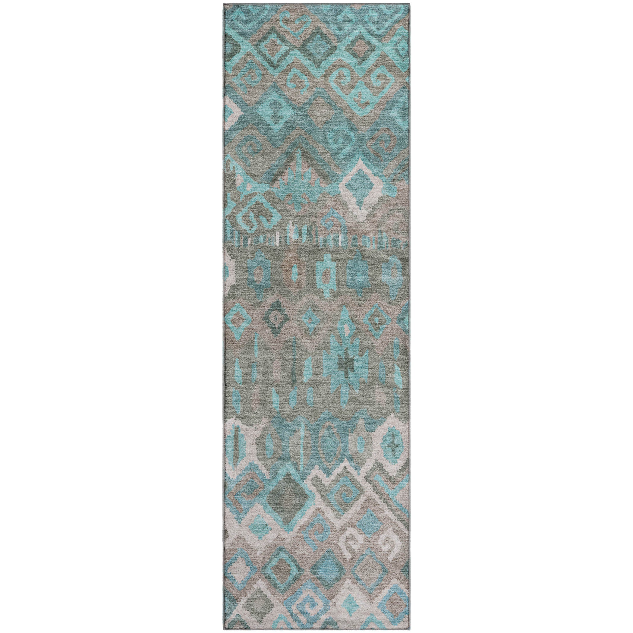 Dublin Machine Washable Transitional Teal Rug 2'3" x 7'6" #shape_Runner